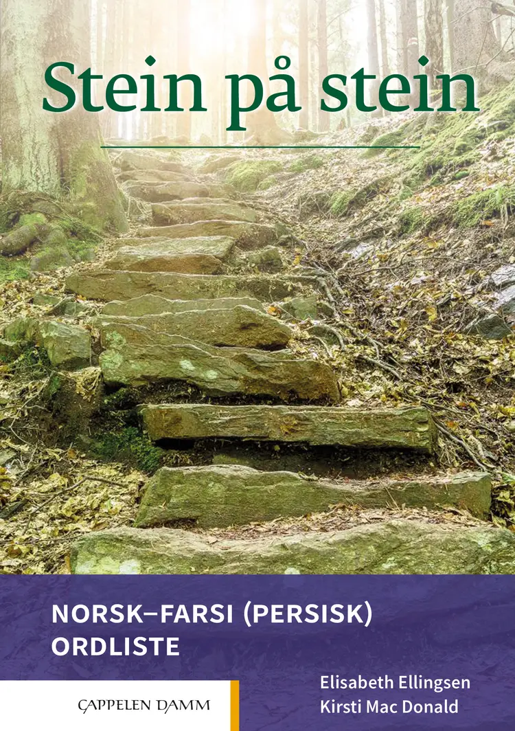 Omslag Stein på stein Norsk-farsi (persisk) ordliste (2021) av Elisabeth Ellingsen og Kirsti Mac Donald (Heftet)