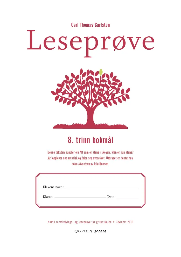 Omslag Leseprøve 8. trinn bokmål av Carl Thomas Carlsten (Heftet)