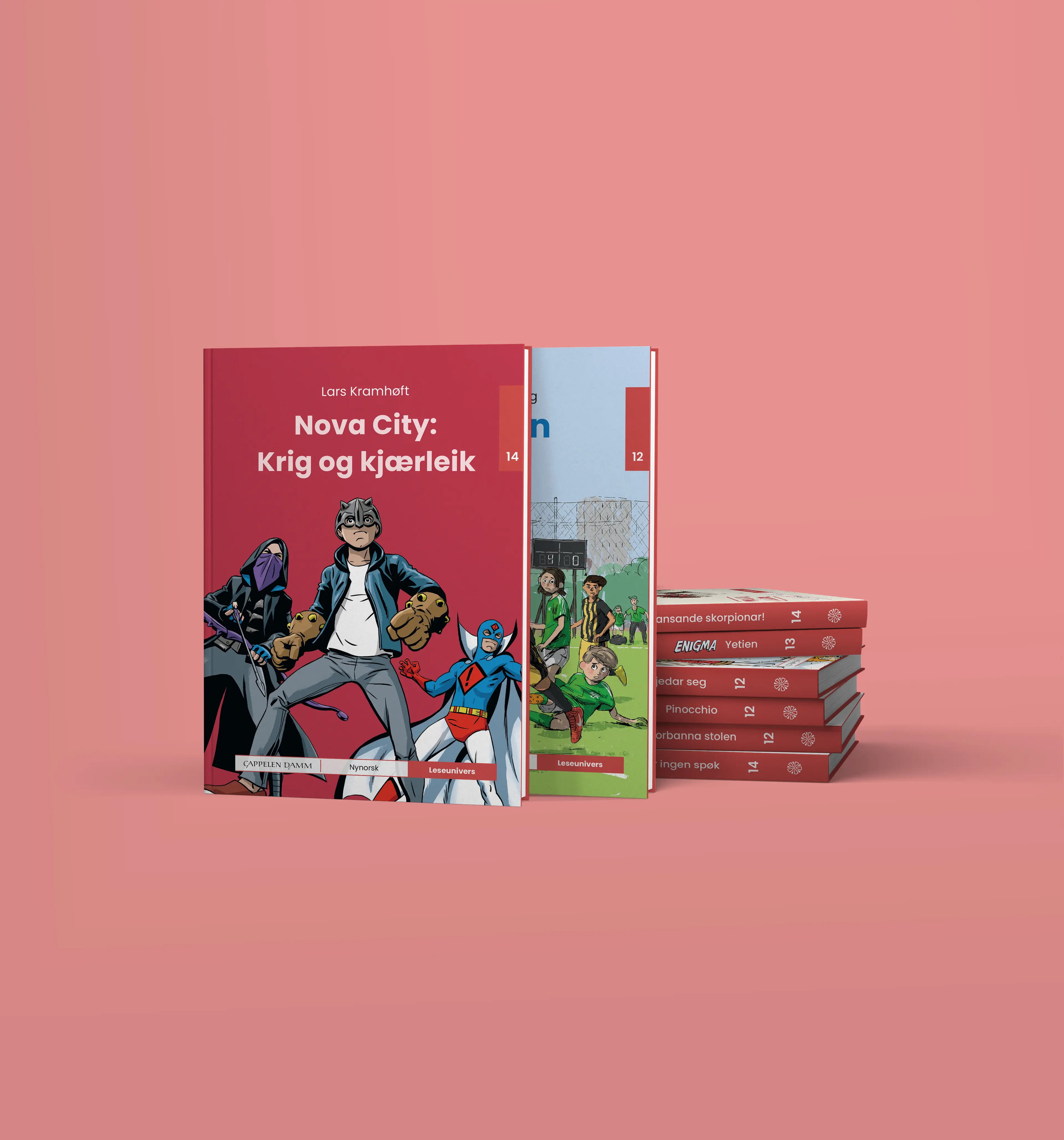 Omslag Raud pakke Leseunivers frå Cappelen Damm (Eske)