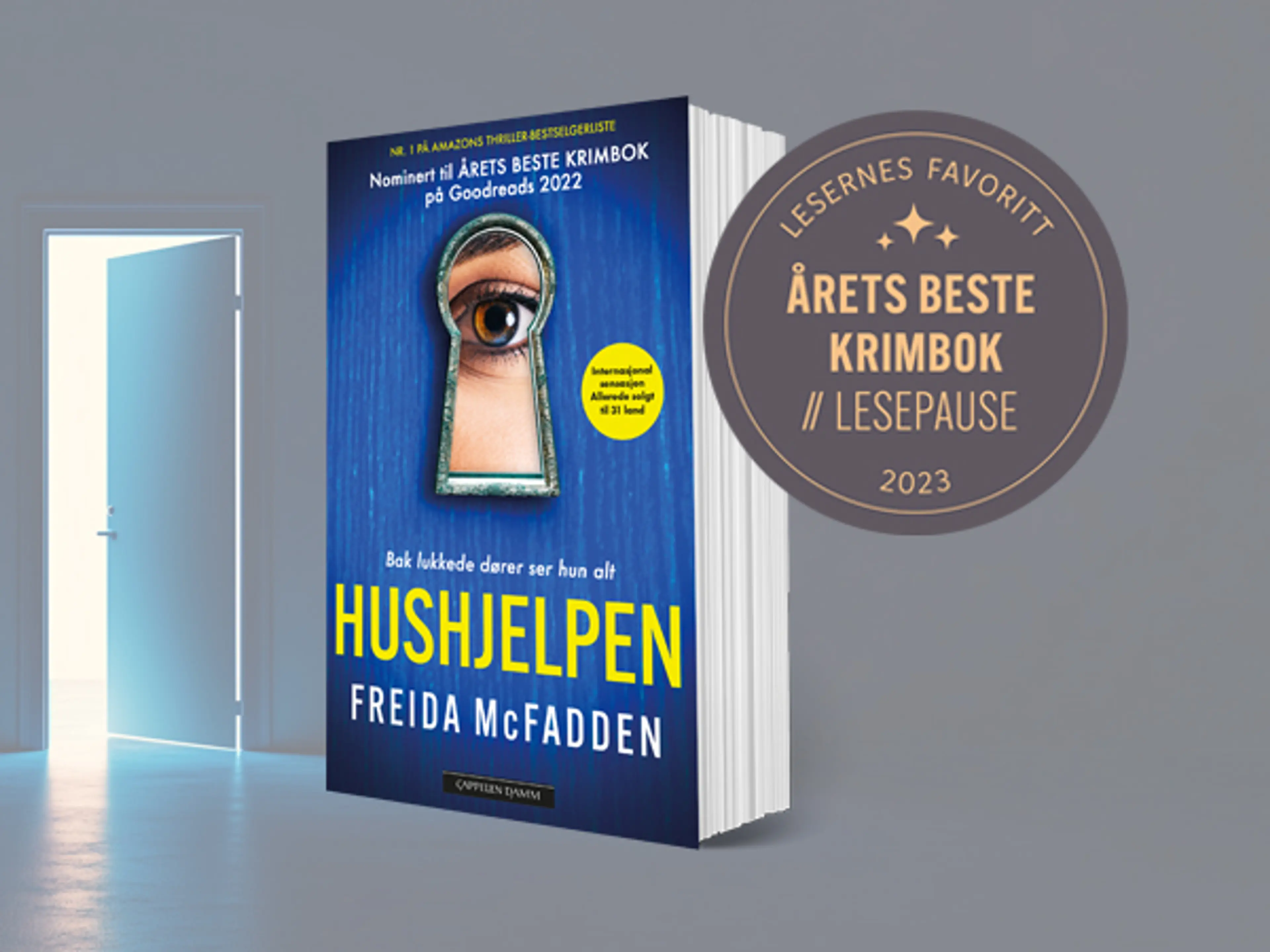 Omslag på boken Hushjelpen og bombe med teksten Årets beste krimbok 2023