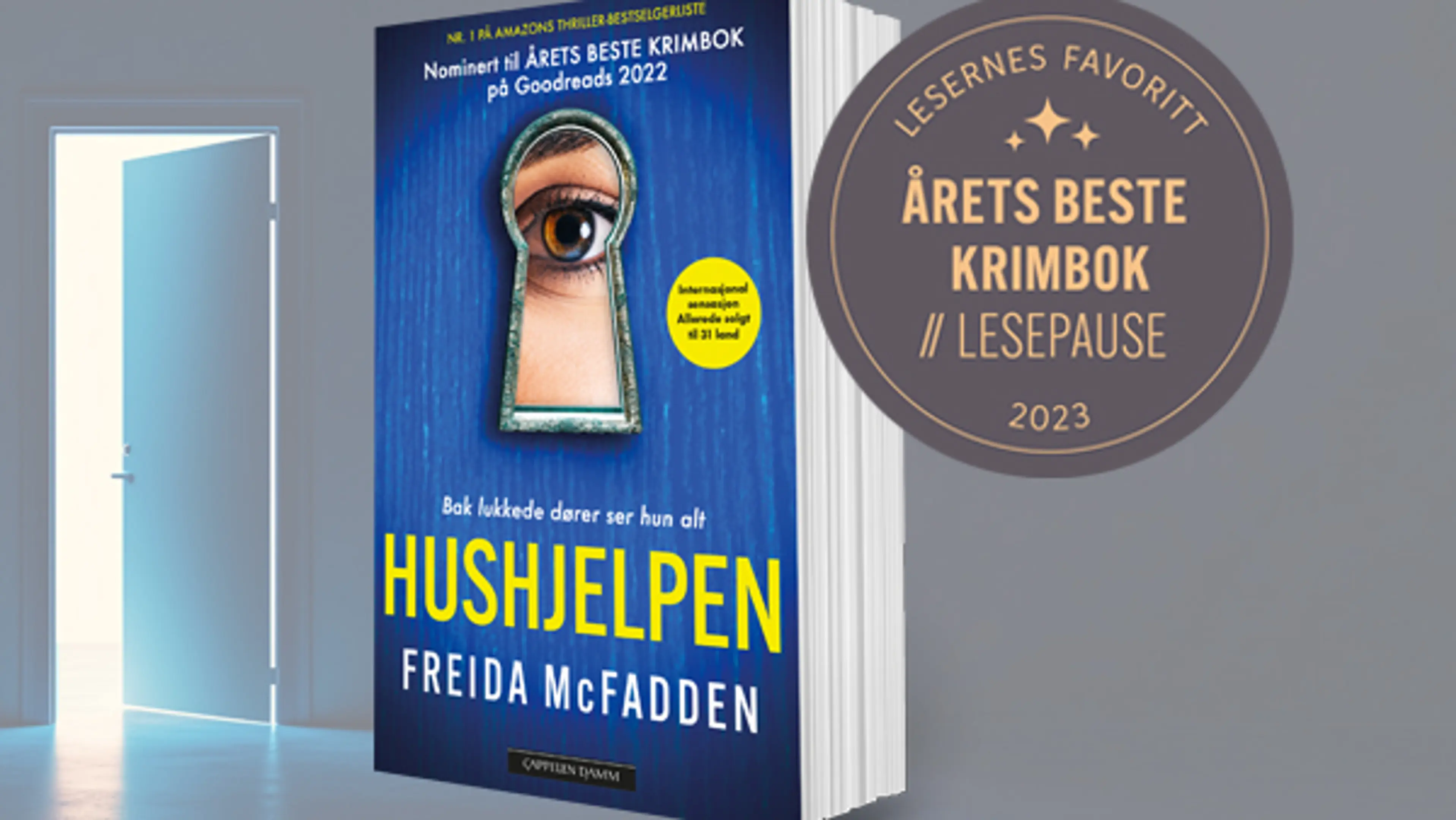 Omslag på boken Hushjelpen og bombe med teksten Årets beste krimbok 2023
