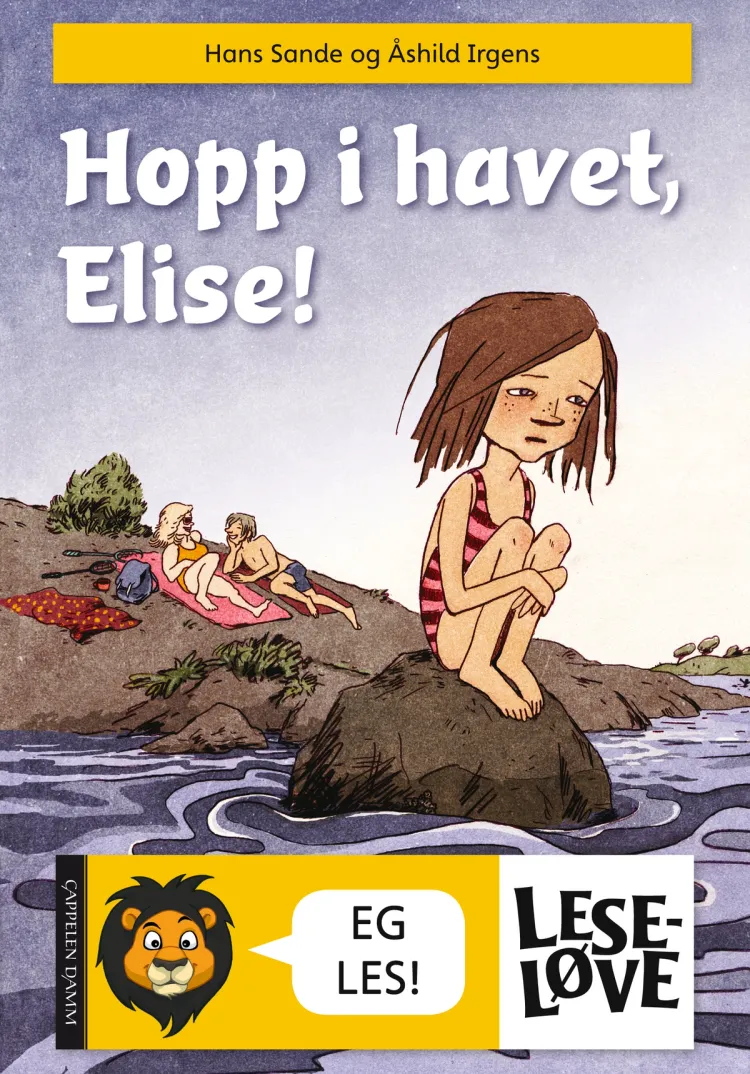 Omslag Leseløve - Hopp i havet, Elise! (nynorsk) av Hans Sande (Innbundet)