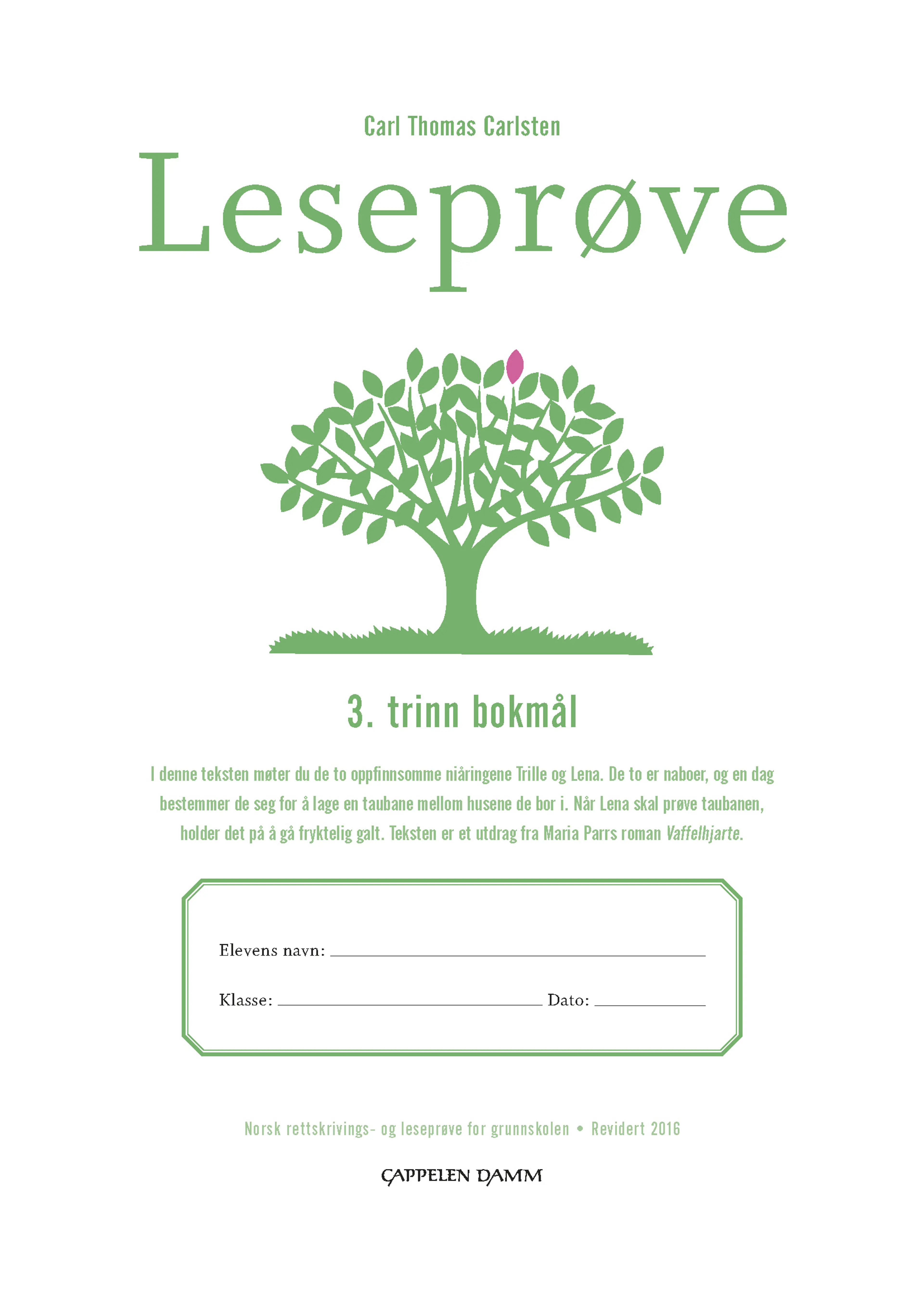 Omslag Leseprøve 3. trinn bokmål av Carl Thomas Carlsten (Heftet)