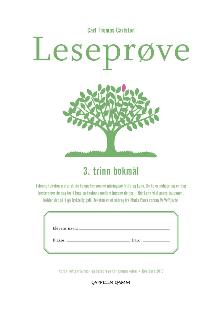 Omslag Leseprøve 3. trinn bokmål av Carl Thomas Carlsten (Heftet)