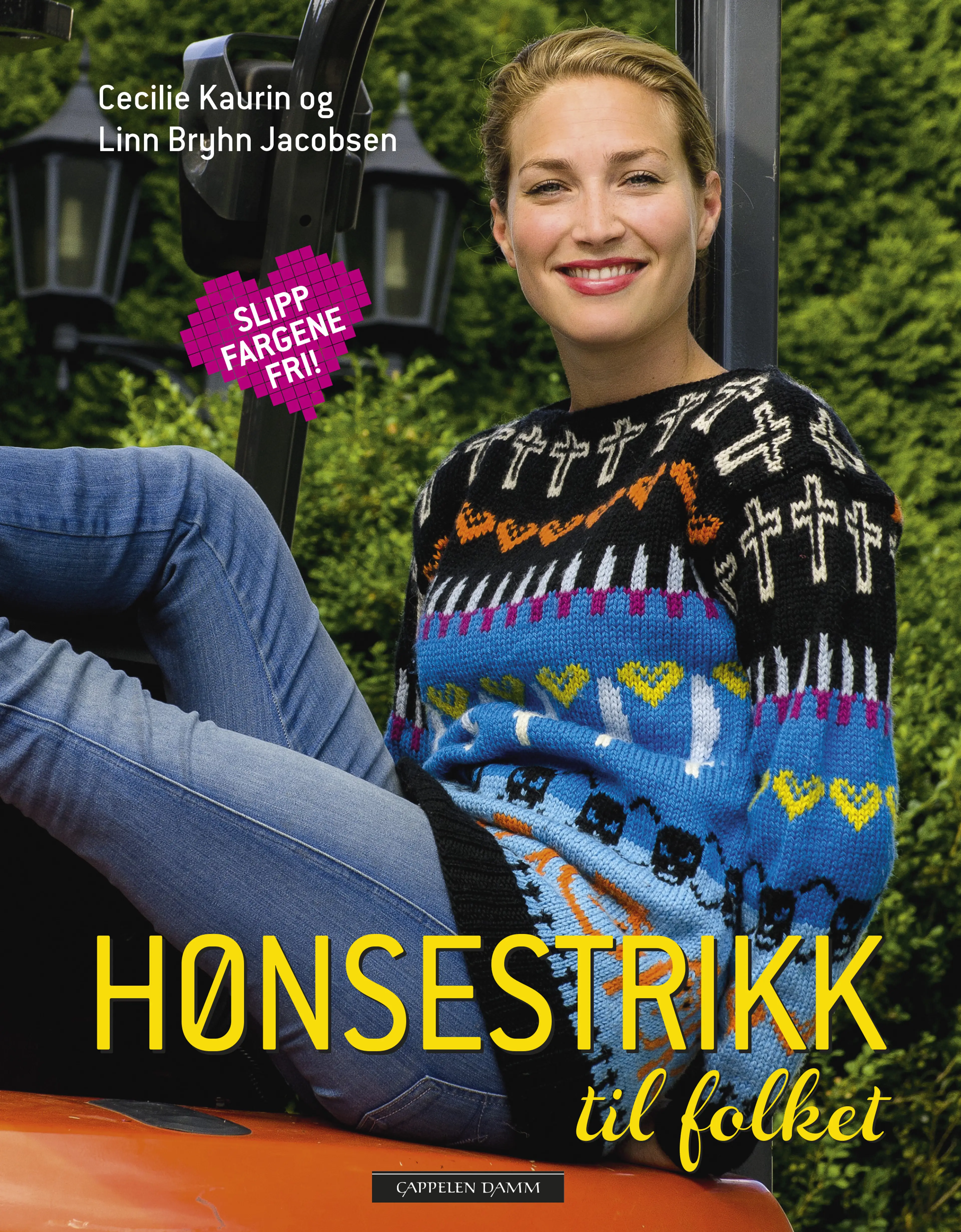 Omslag Hønsestrikk til folket av Cecilie Kaurin og Linn Bryhn Jacobsen (Ukjent)