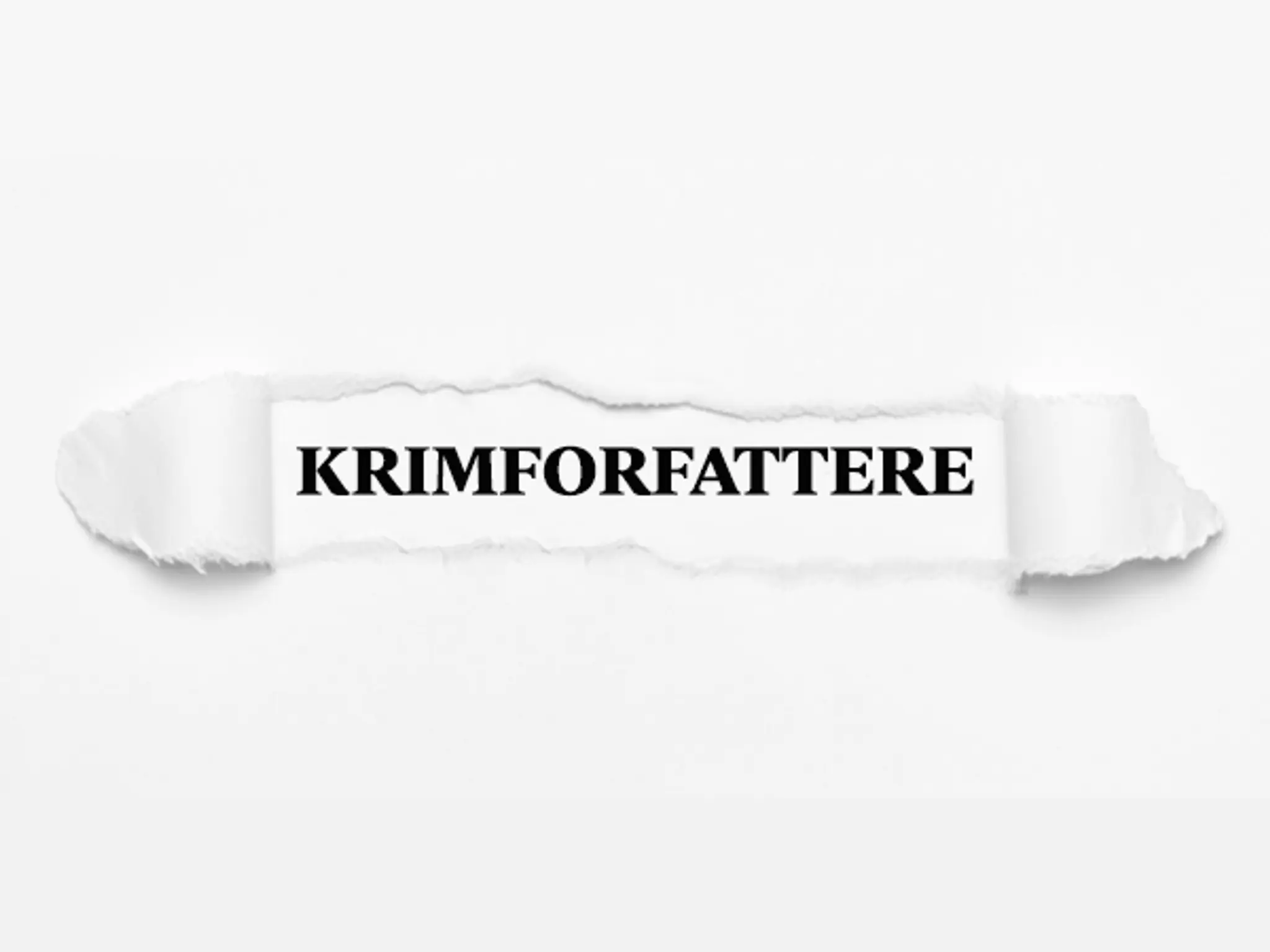Teksten Krimforfattere på hvitt, opprevet papir