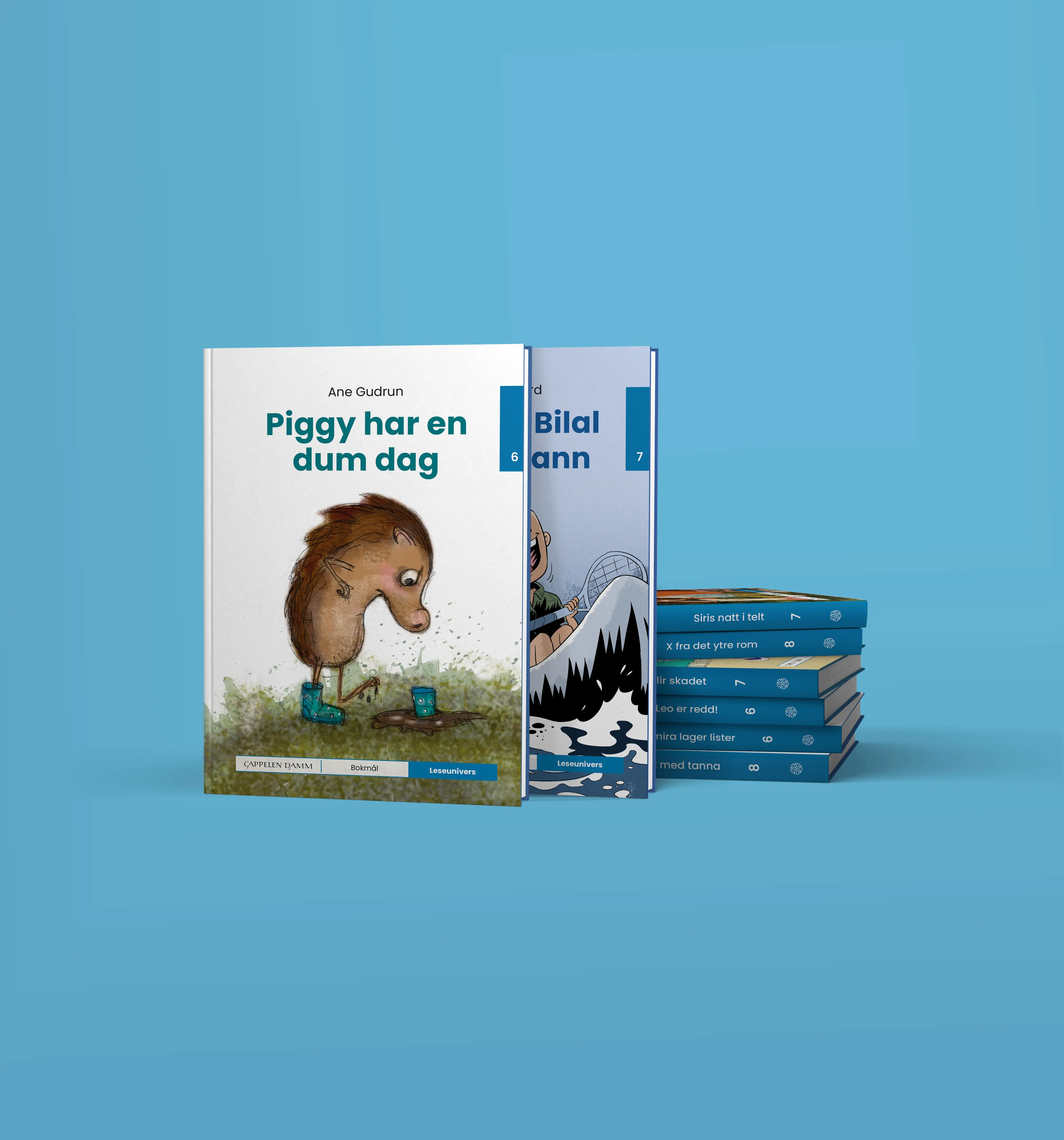 Omslag Blå pakke Leseunivers fra Cappelen Damm (Eske)