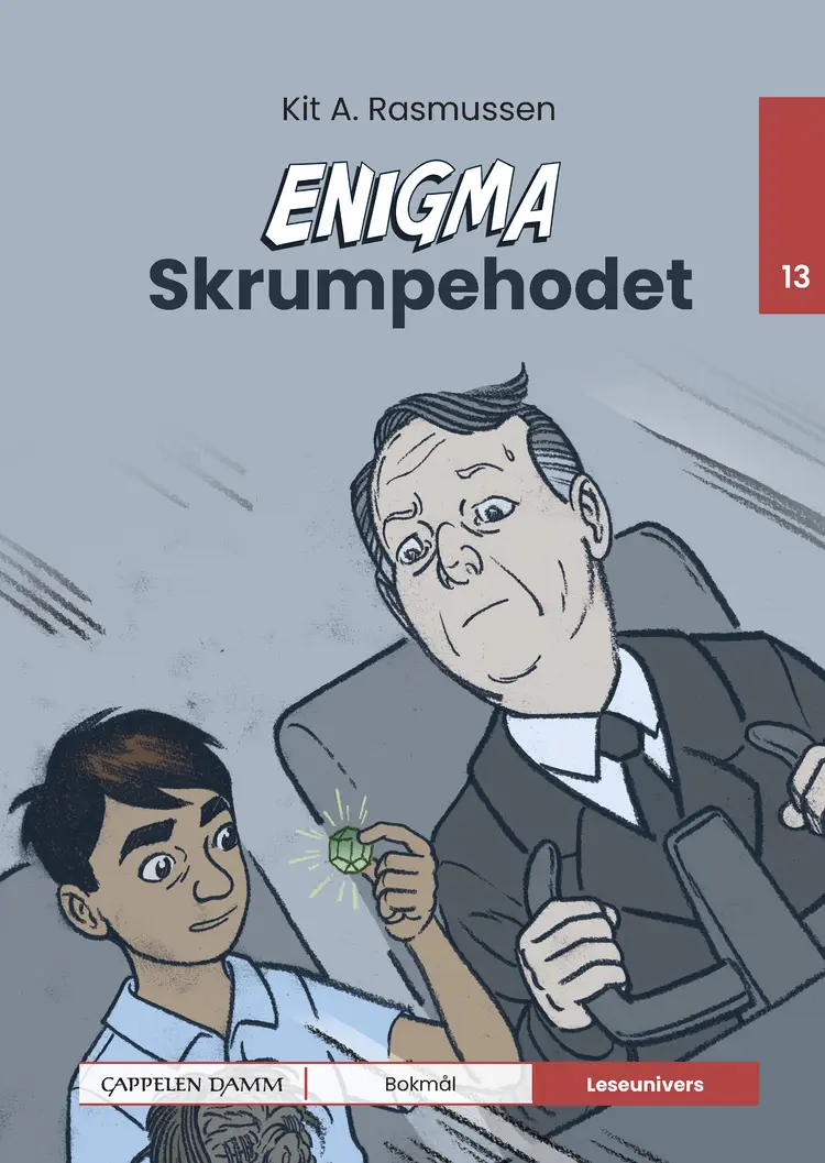Omslag Leseunivers 13: Enigma - Skrumpehodet av Kit A. Rasmussen (Innbundet)