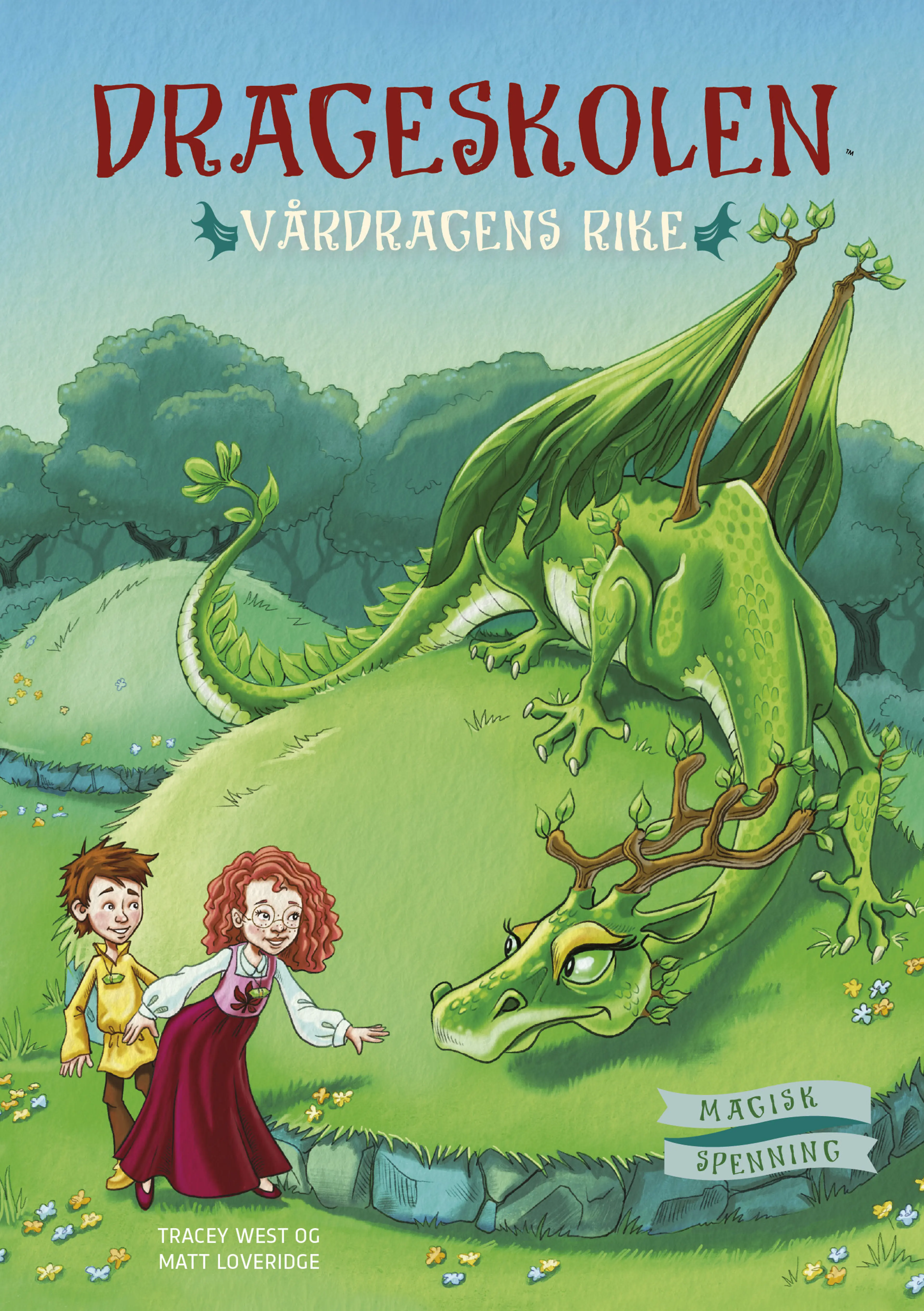 Omslag Drageskolen 14: Vårdragens rike av Tracey West (Innbundet)