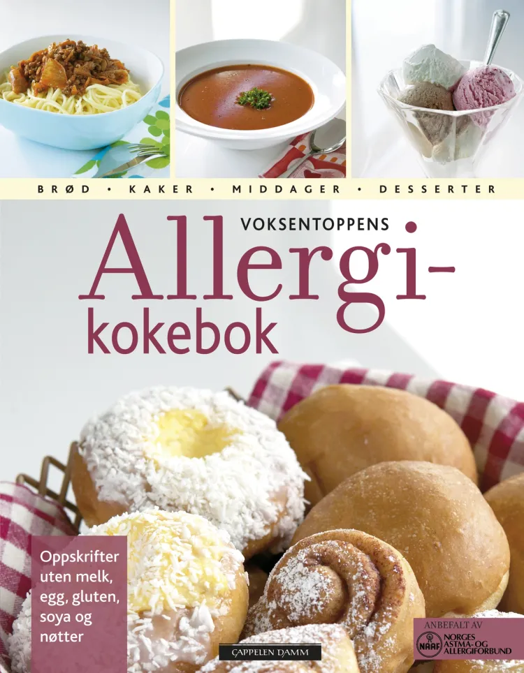 Omslag Voksentoppens allergikokebok av Anne Kørner Bueso, Ann Eli Mavrakis, Ragnhild Halvorsen og Tommy Dypvik (Innbundet)