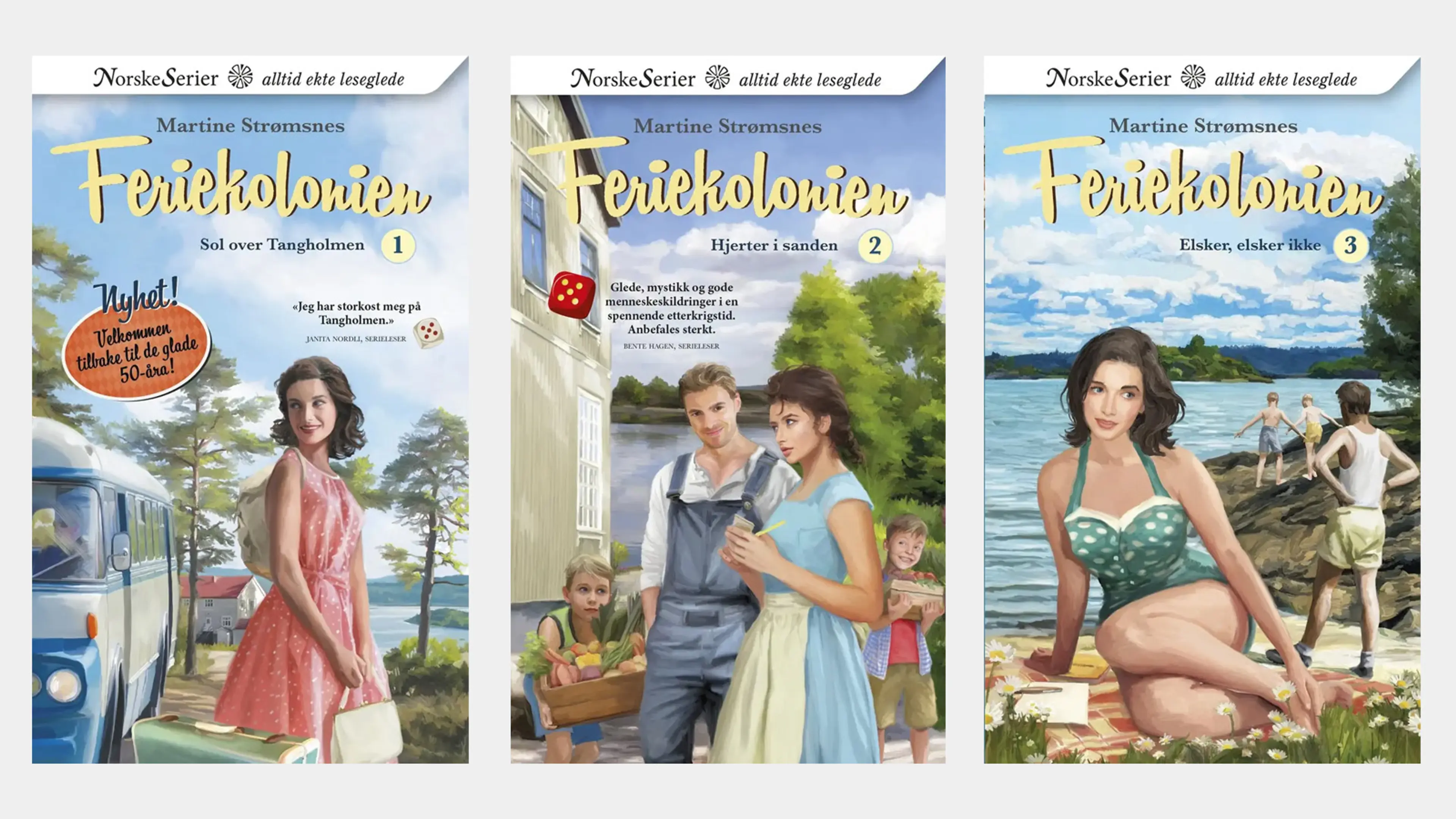 De tre første bøkene i serien Feriekolonien