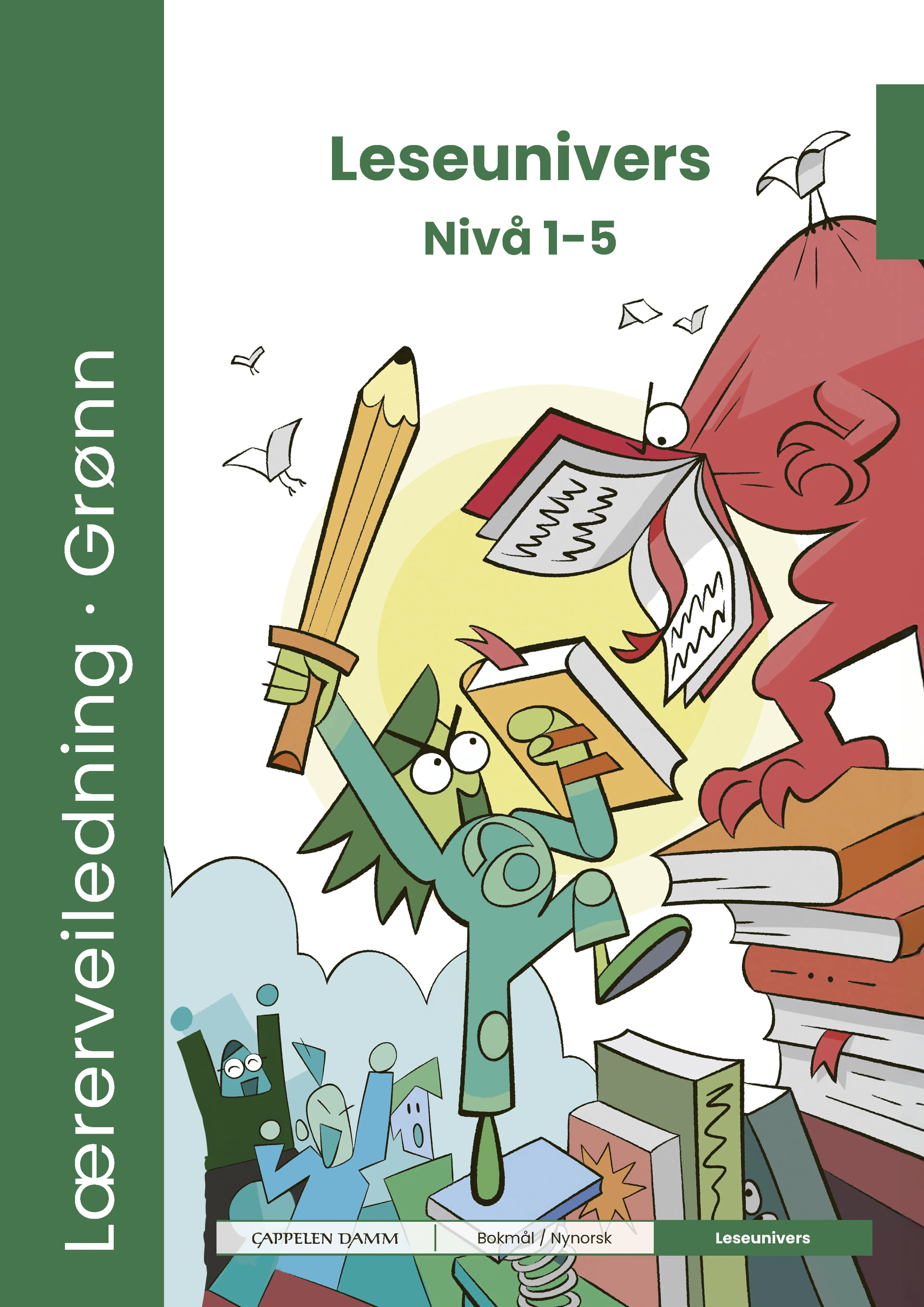 Omslag Lærerveiledning Grønn Leseunivers fra Cappelen Damm Nivå 1-5 (Ukjent)