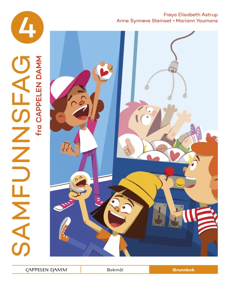 Omslag Samfunnsfag 4 fra Cappelen Damm Grunnbok av Frøya Elisabeth Astrup, Anne Synnøve Steinset og Mariann Youmans (Innbundet)