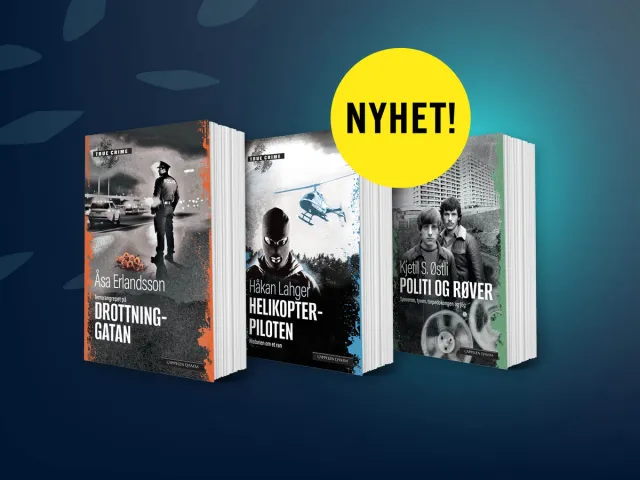 Tre bøker i abonnementet True Crime og bombe med teksten Nyhet