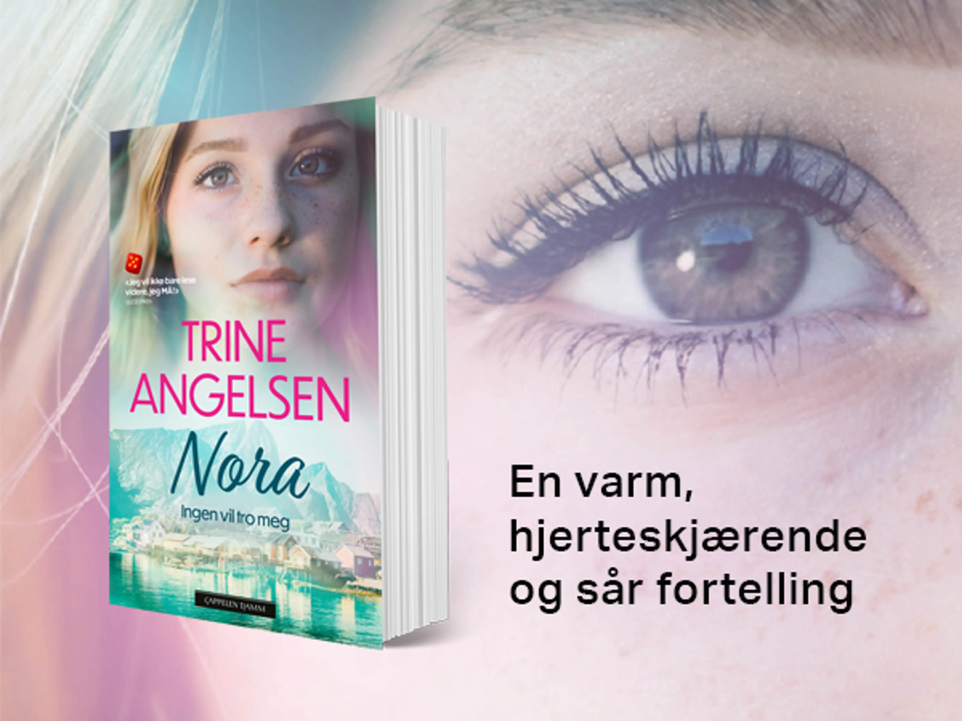 Første bok i serien Nora på en bakgrunn med et øye som ser på deg
