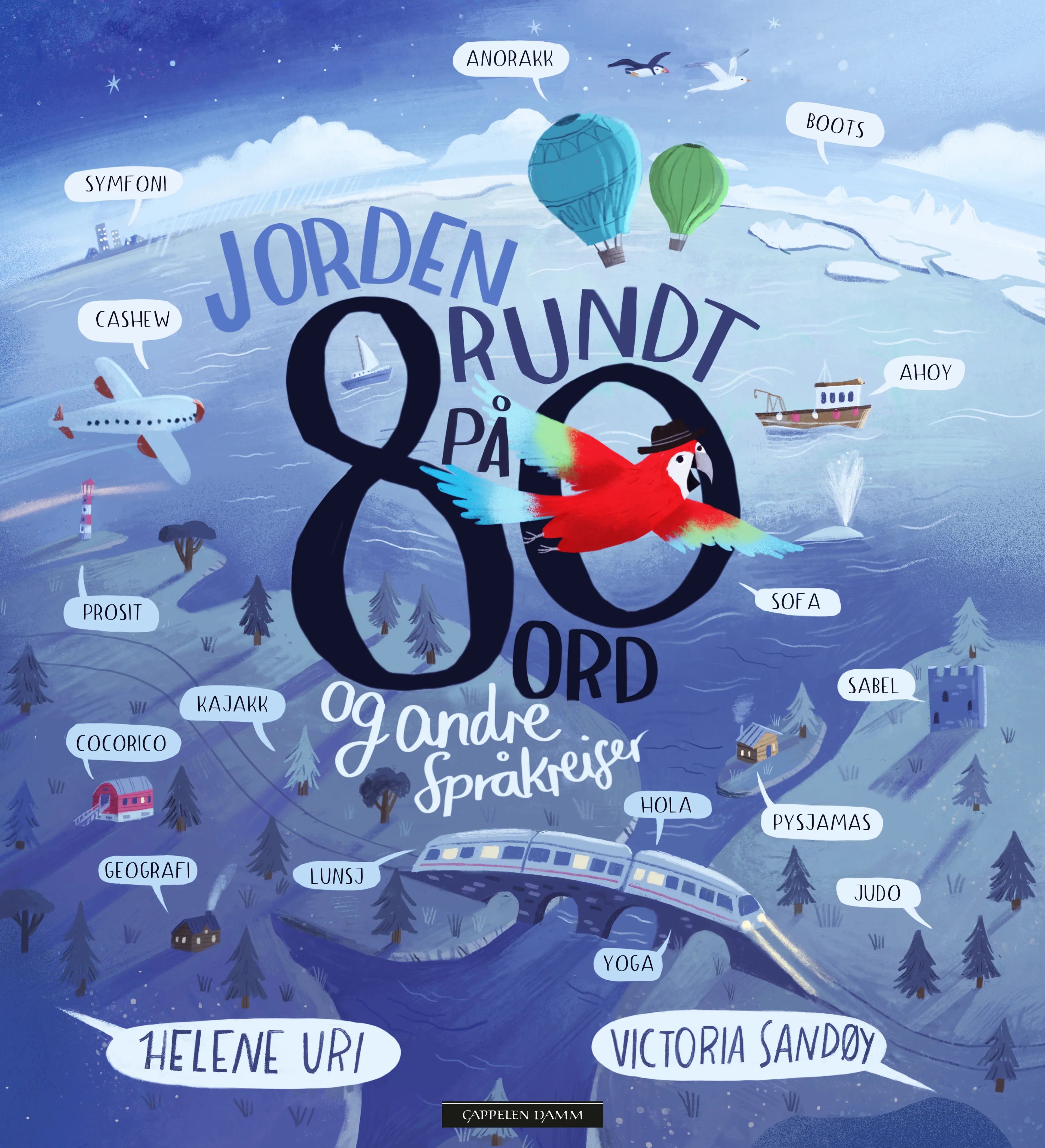 Omslag Jorden rundt på 80 ord av Helene Uri og Victoria Sandøy (Innbundet)