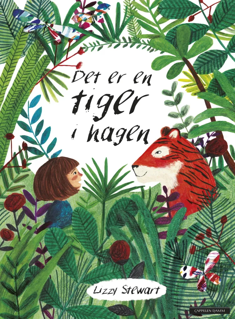 Omslag Det er en tiger i hagen av Lizzy Stewart (Innbundet)