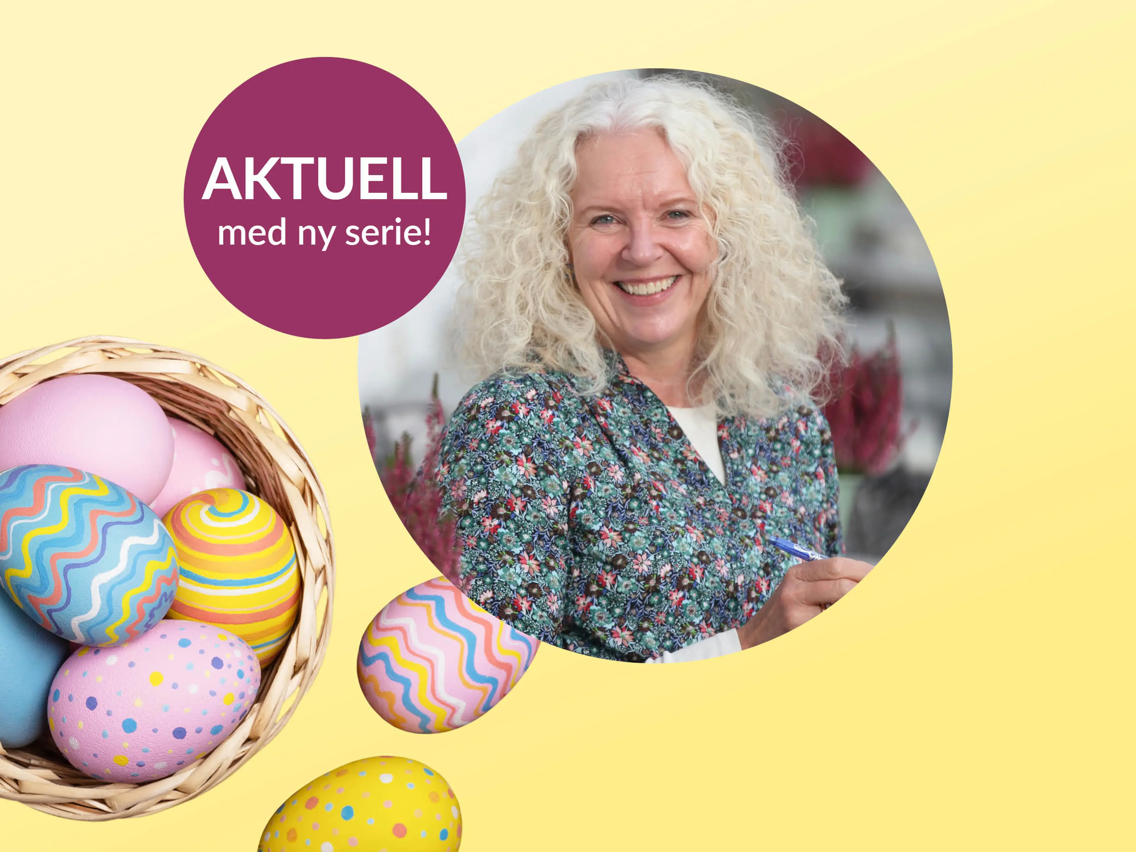 Forfatter Torill Børnes på lysegul bakgrunn