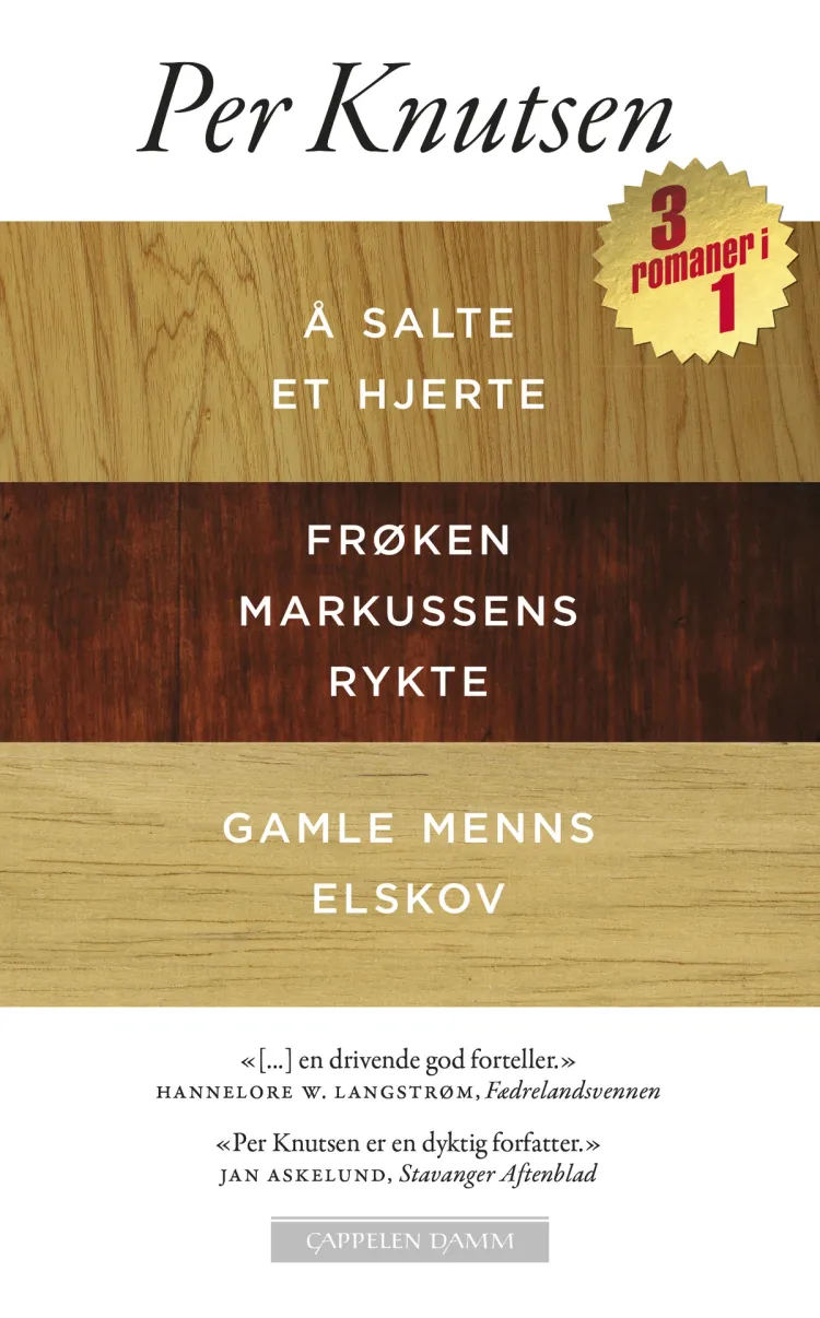 Omslag Å salte et hjerte, Frøken Markussens rykte og Gamle menns elskov av Per Knutsen (Heftet)