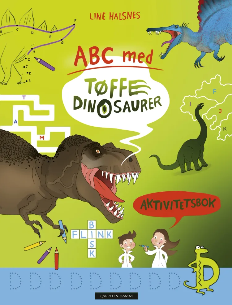 Omslag ABC med Tøffe dinosaurer av Line Halsnes (Heftet)