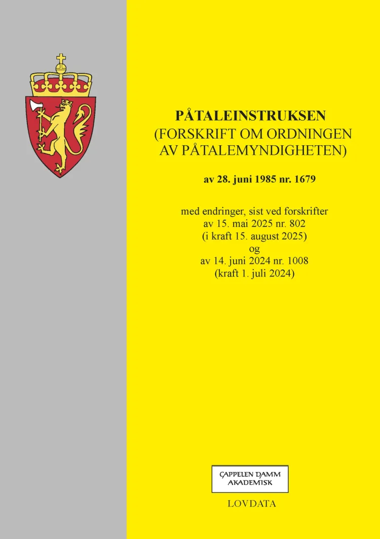 Omslag Påtaleinstruksen (forskrift om ordningen av påtalemydingheten) (Heftet)