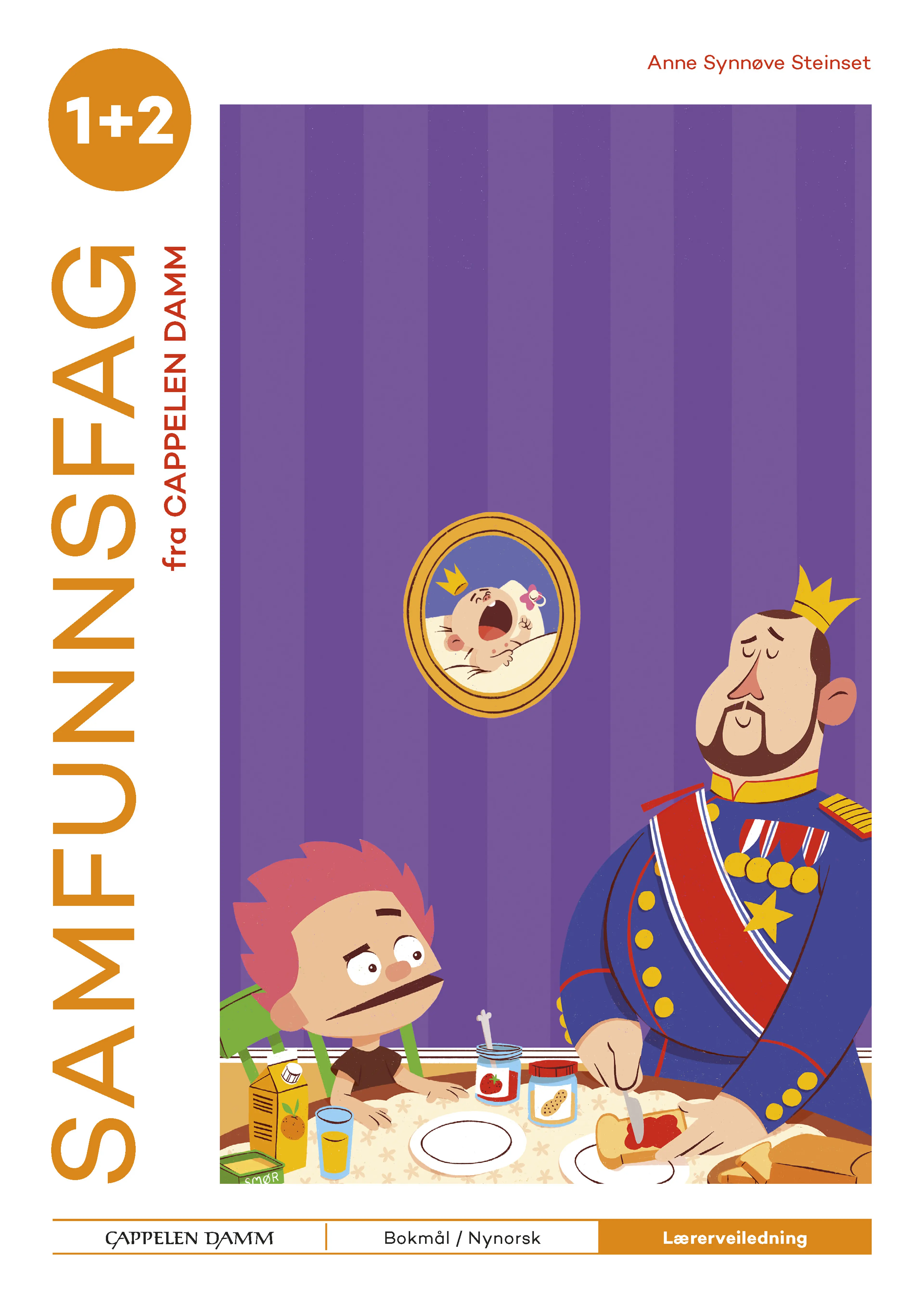Omslag Samfunnsfag 1+2 fra Cappelen Damm Lærerveiledning av Anne Synnøve Steinset (Ukjent)