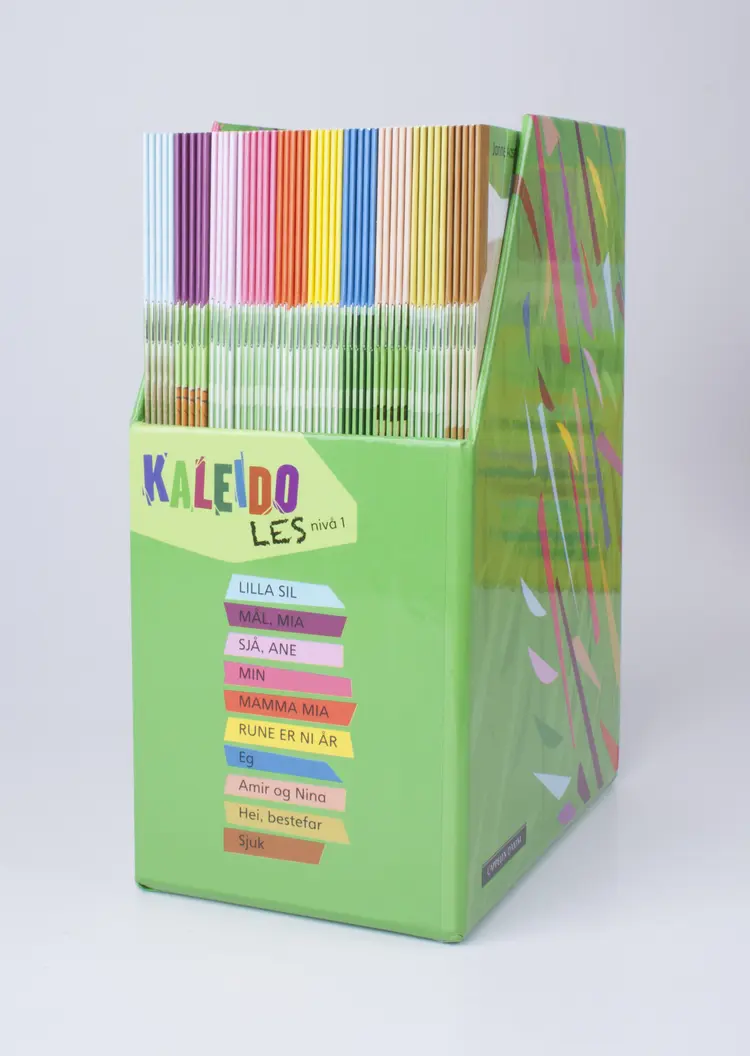 Omslag Kaleido Les Nivå 1 (boks) av Torill Andersen og Janne Aasebø Johnsen (Eske)
