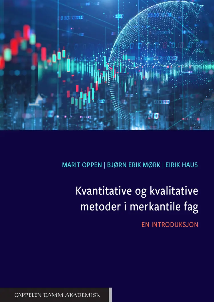 Omslag Kvantitative og kvalitative metoder i merkantile fag av Marit Oppen, Bjørn Erik Mørk og Eirik Haus (Heftet)
