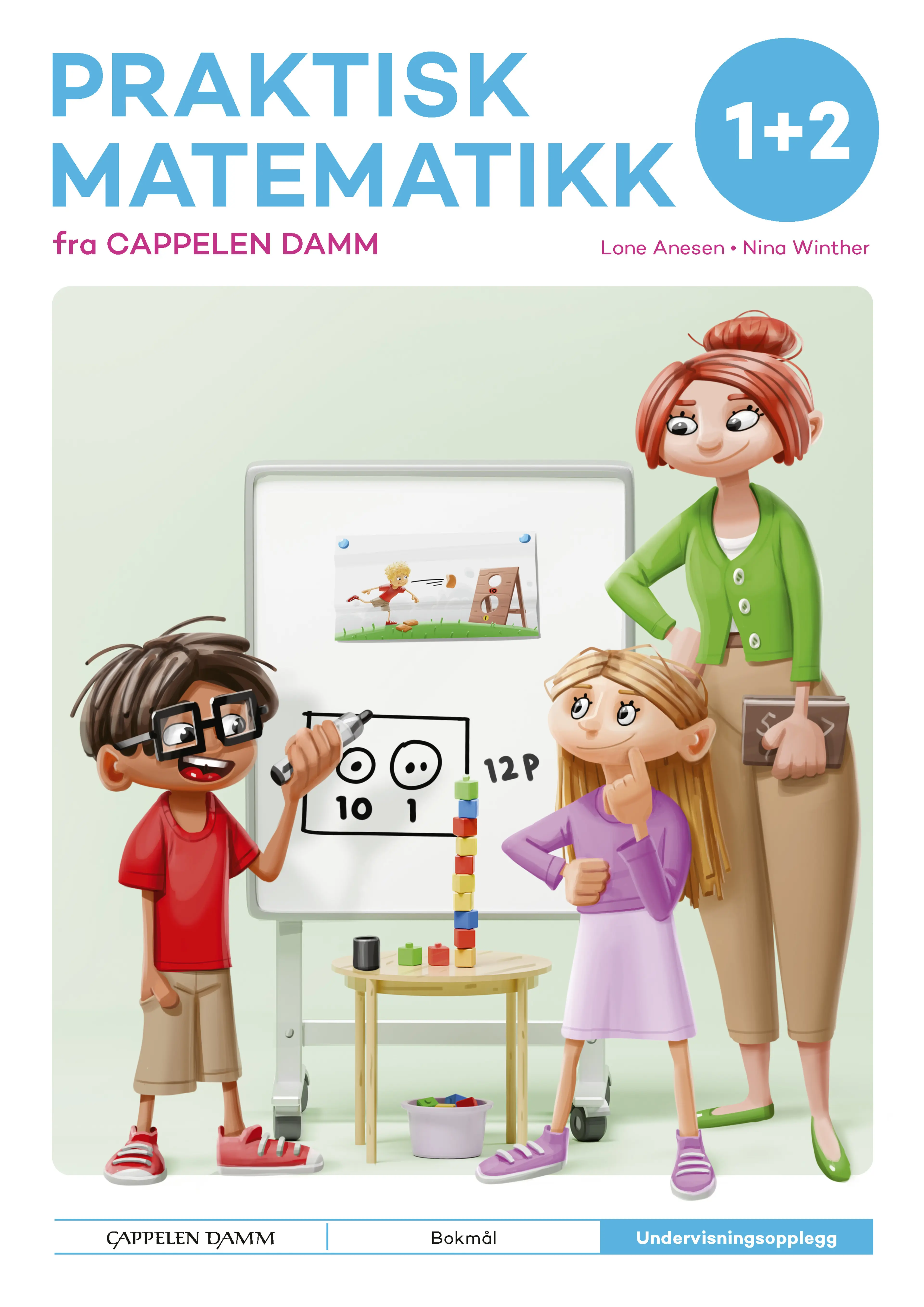 Omslag Praktisk matematikk 1+2 fra Cappelen Damm Undervisningsopplegg av Lone Anesen og Nina Winther (Ukjent)