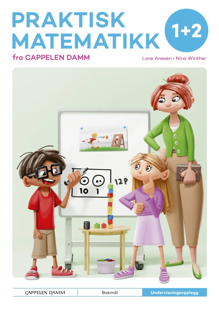 Omslag Praktisk matematikk 1+2 fra Cappelen Damm Undervisningsopplegg av Lone Anesen og Nina Winther (Ukjent)