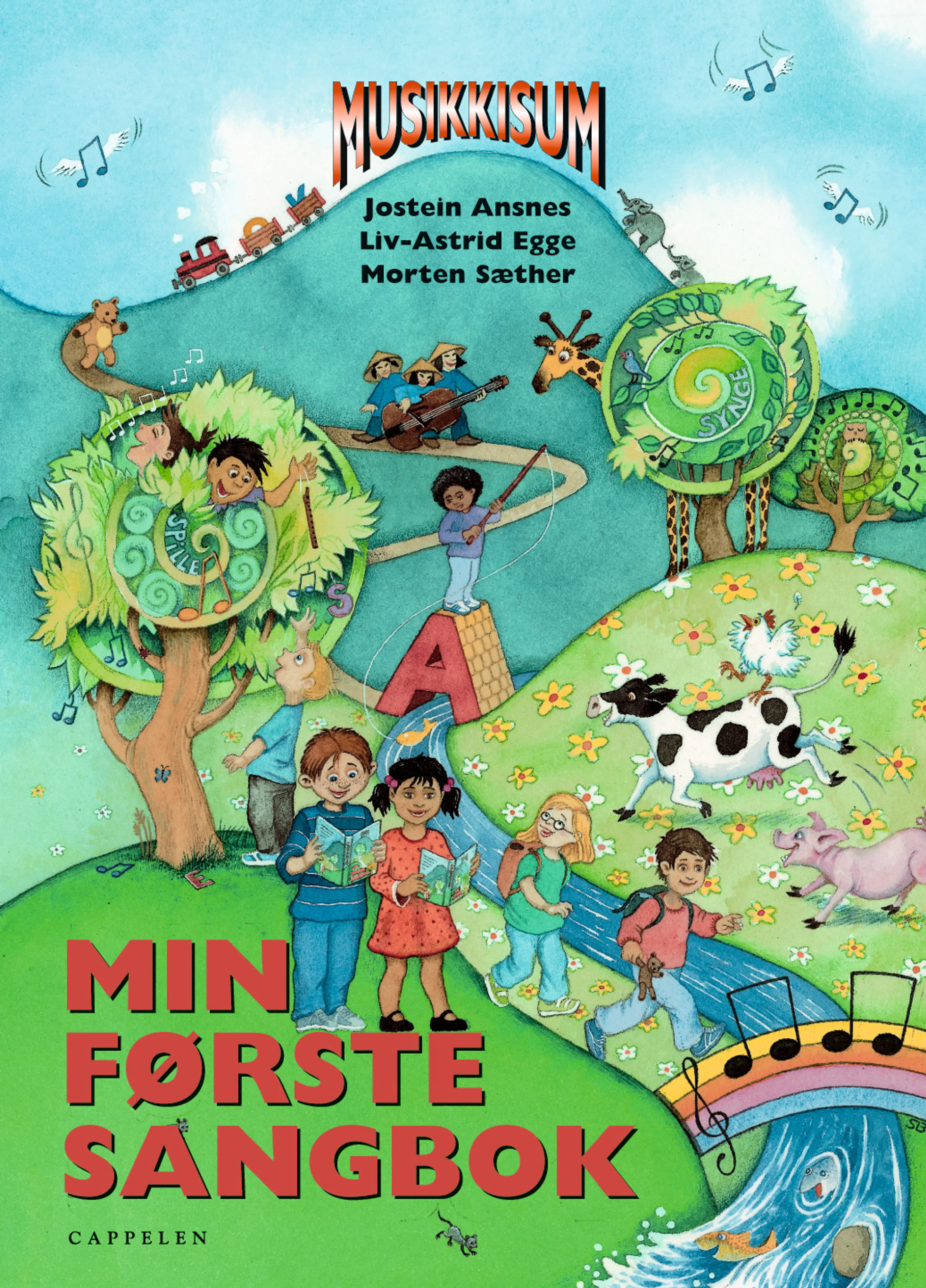 Omslag MusikkisuM Min første sangbok av Jostein Ansnes, Liv-Astrid Egge og Morten Sæther (Innbundet)