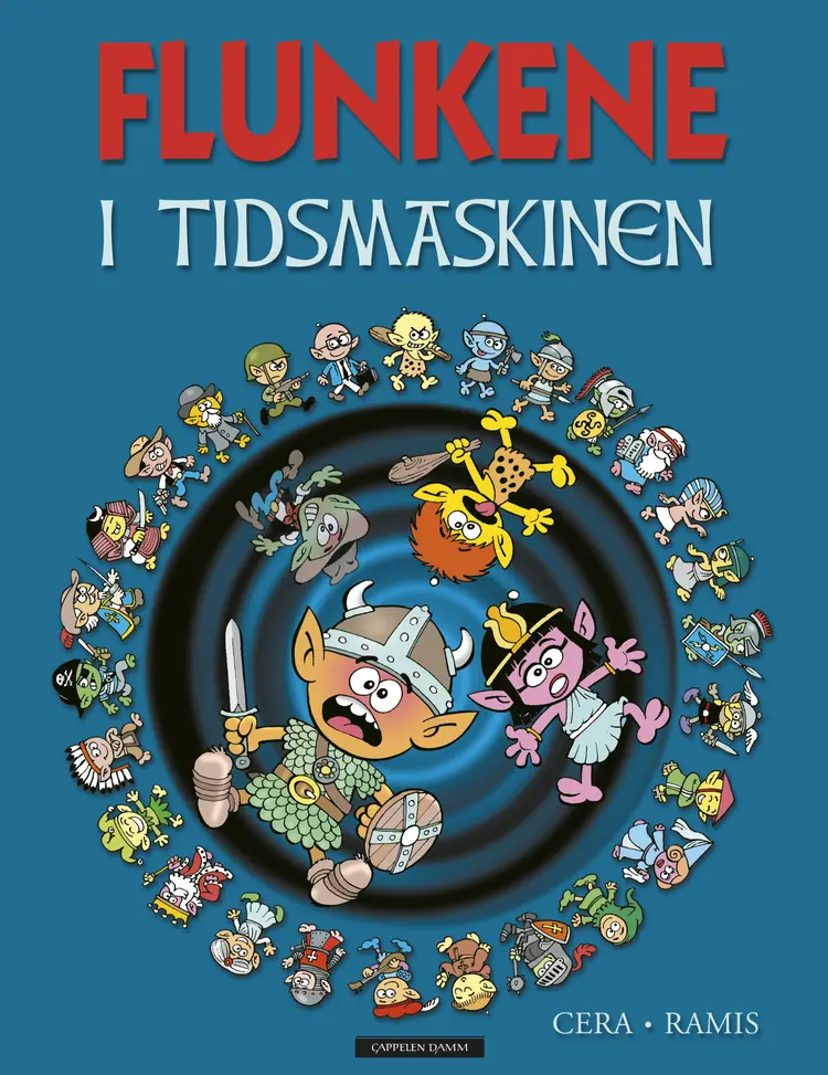 Omslag Flunkene i tidsmaskinen av Juan Carlos Ramis og Joaquin Cera (Innbundet)