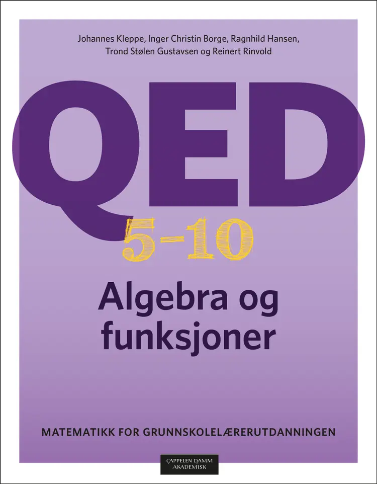 Omslag QED 5–10: Algebra og funksjoner av Kleppe, Borge, Hansen, Gustavsen og Rinvold (Innbundet)