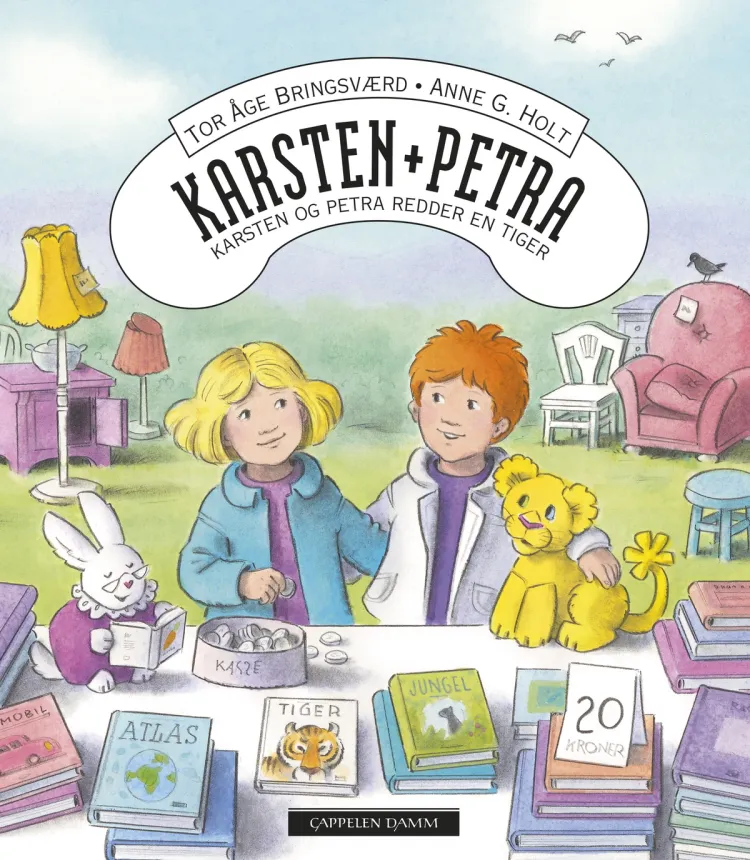 Omslag Karsten og Petra redder en tiger av Tor Åge Bringsværd (Innbundet)