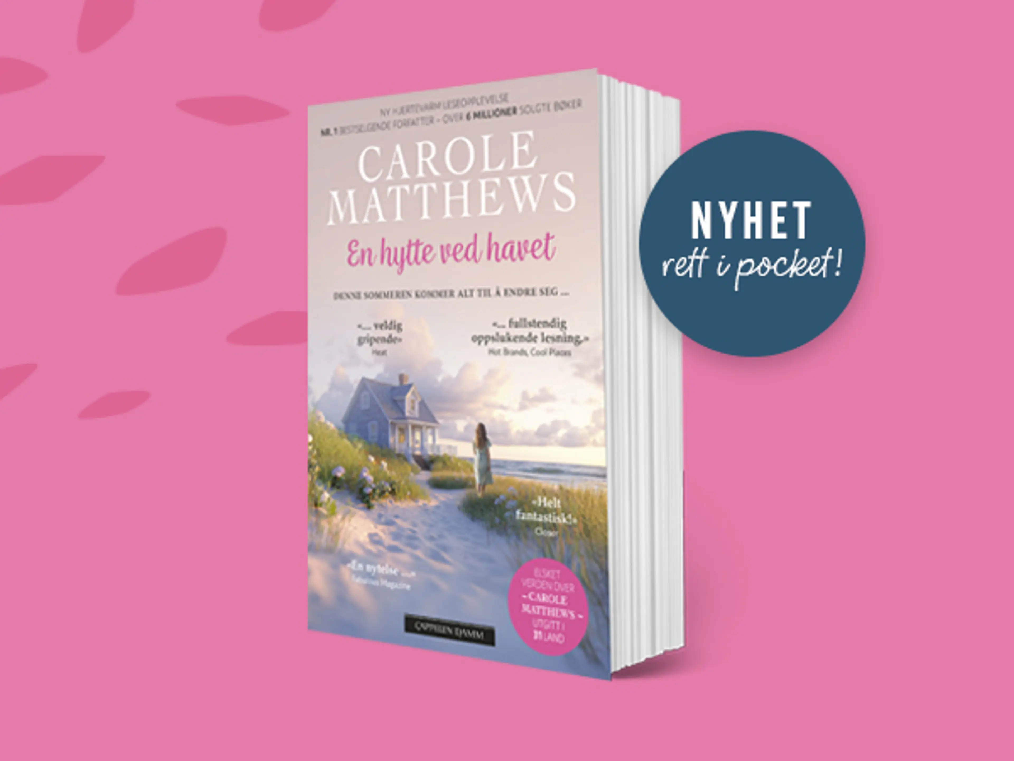 Boken En hytte ved havet på rosa bakgrunn