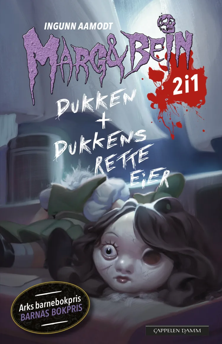 Omslag Marg og bein 2i1: Dukken + Dukkens rette eier av Ingunn Aamodt (Innbundet)