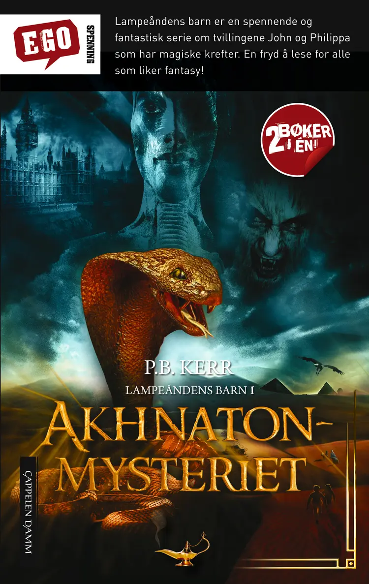 Omslag Akhnaton-mysteriet / Den blå djinn av Babylon av P. B. Kerr (Heftet)
