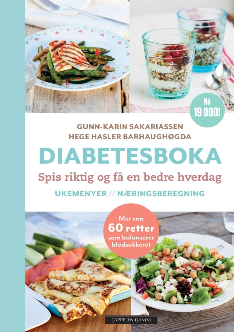 Omslag Diabetesboka av Gunn-Karin Sakariassen og Hege Hasler Barhaughøgda (Innbundet)