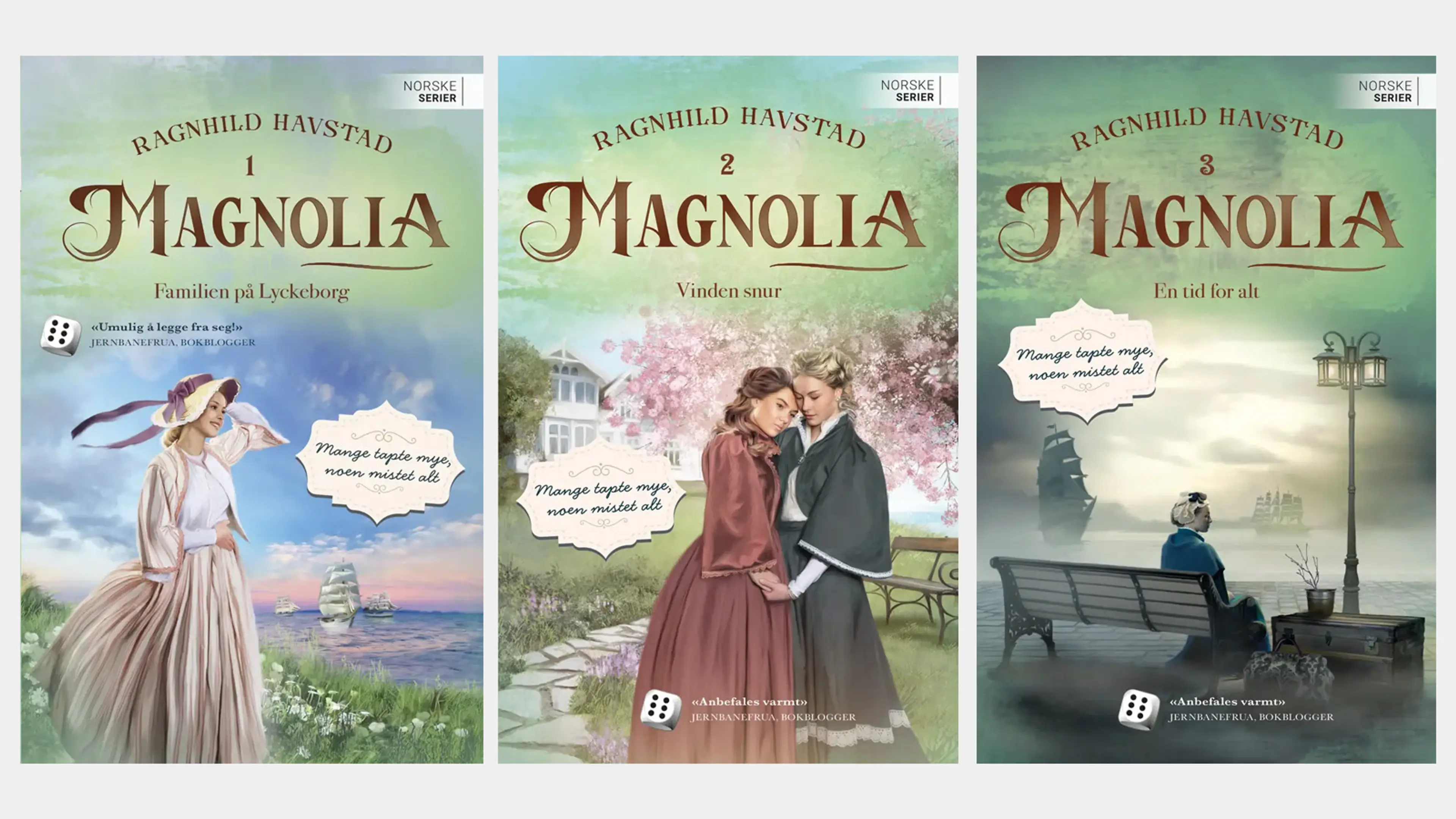 De tre første bøkene i serien Magnolia