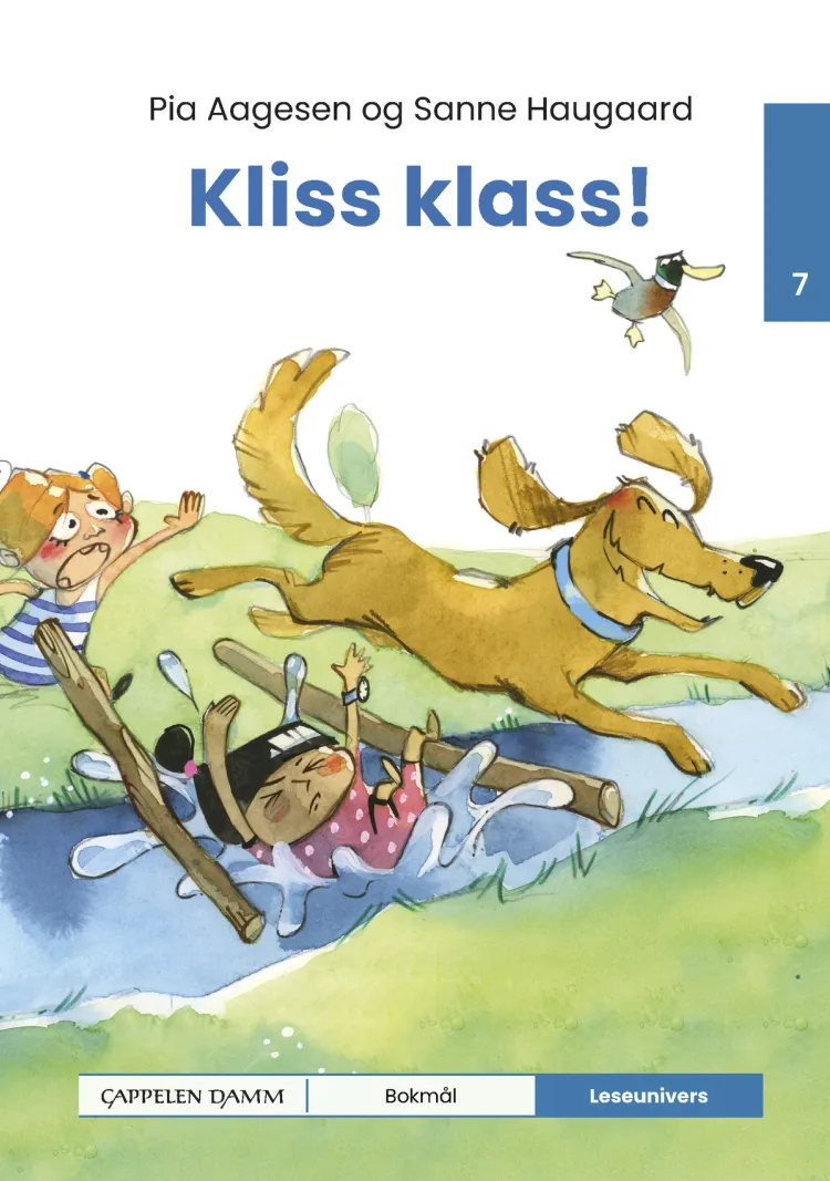 Omslag Leseunivers 7: Kliss klass! av Sanne Haugaard og Pia Aagesen (Innbundet)