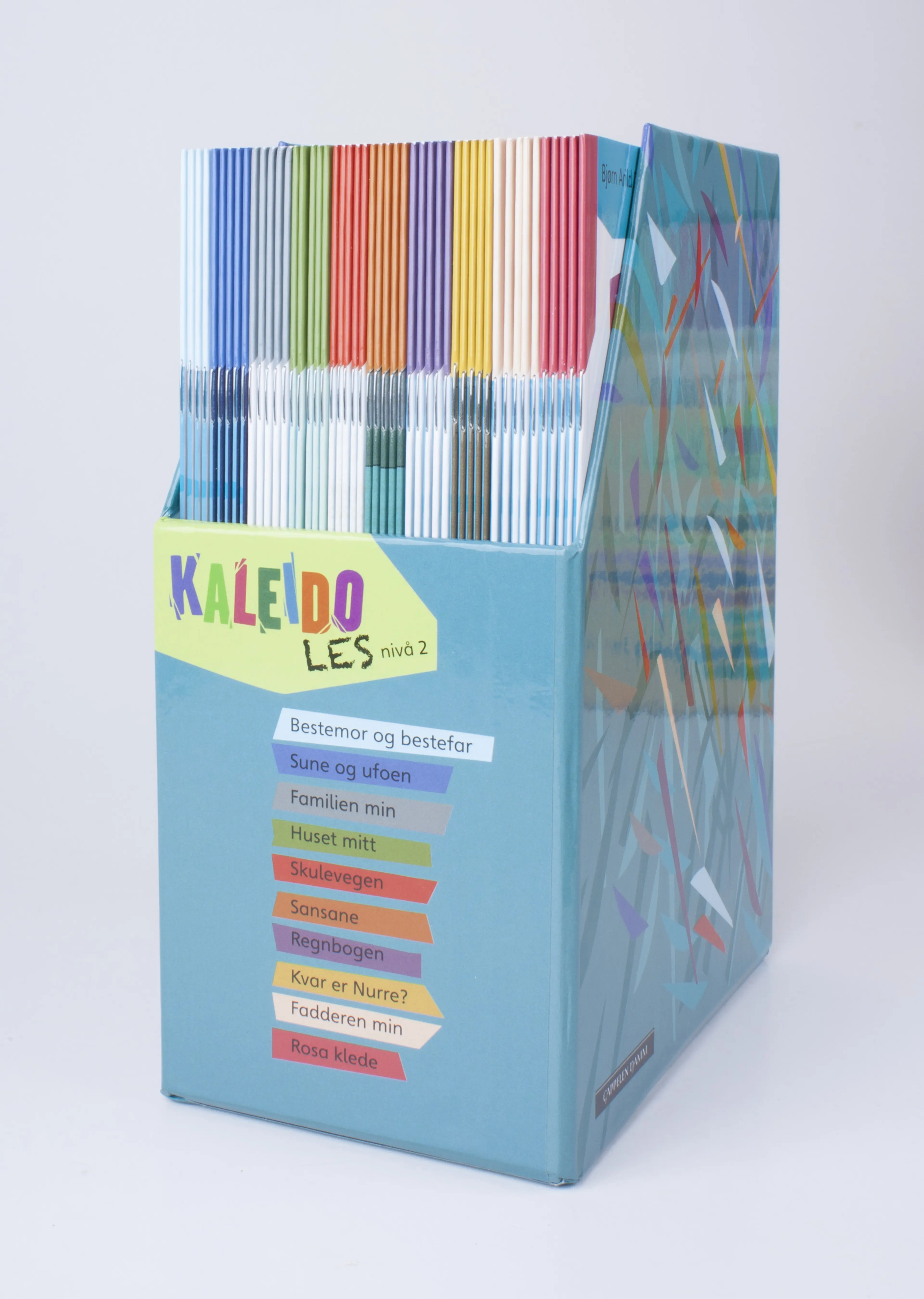 Omslag Kaleido Les Nivå 2 (boks) av Torill Andersen, Bjørn Arild Ersland og Janne Aasebø Johnsen (Eske)