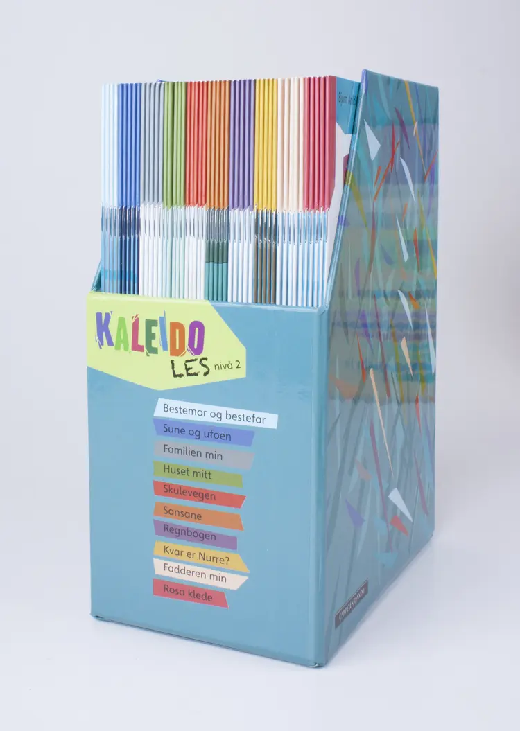 Omslag Kaleido Les Nivå 2 (boks) av Torill Andersen, Bjørn Arild Ersland og Janne Aasebø Johnsen (Eske)