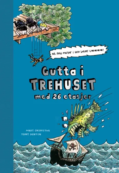 Omslag Gutta i trehuset med 26 etasjer praktutgave i farger av Andy Griffiths (Innbundet)