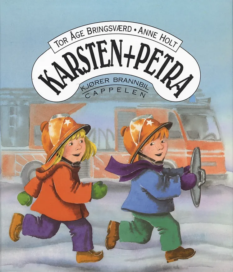 Omslag Karsten og Petra kjører brannbil av Tor Åge Bringsværd (Innbundet)