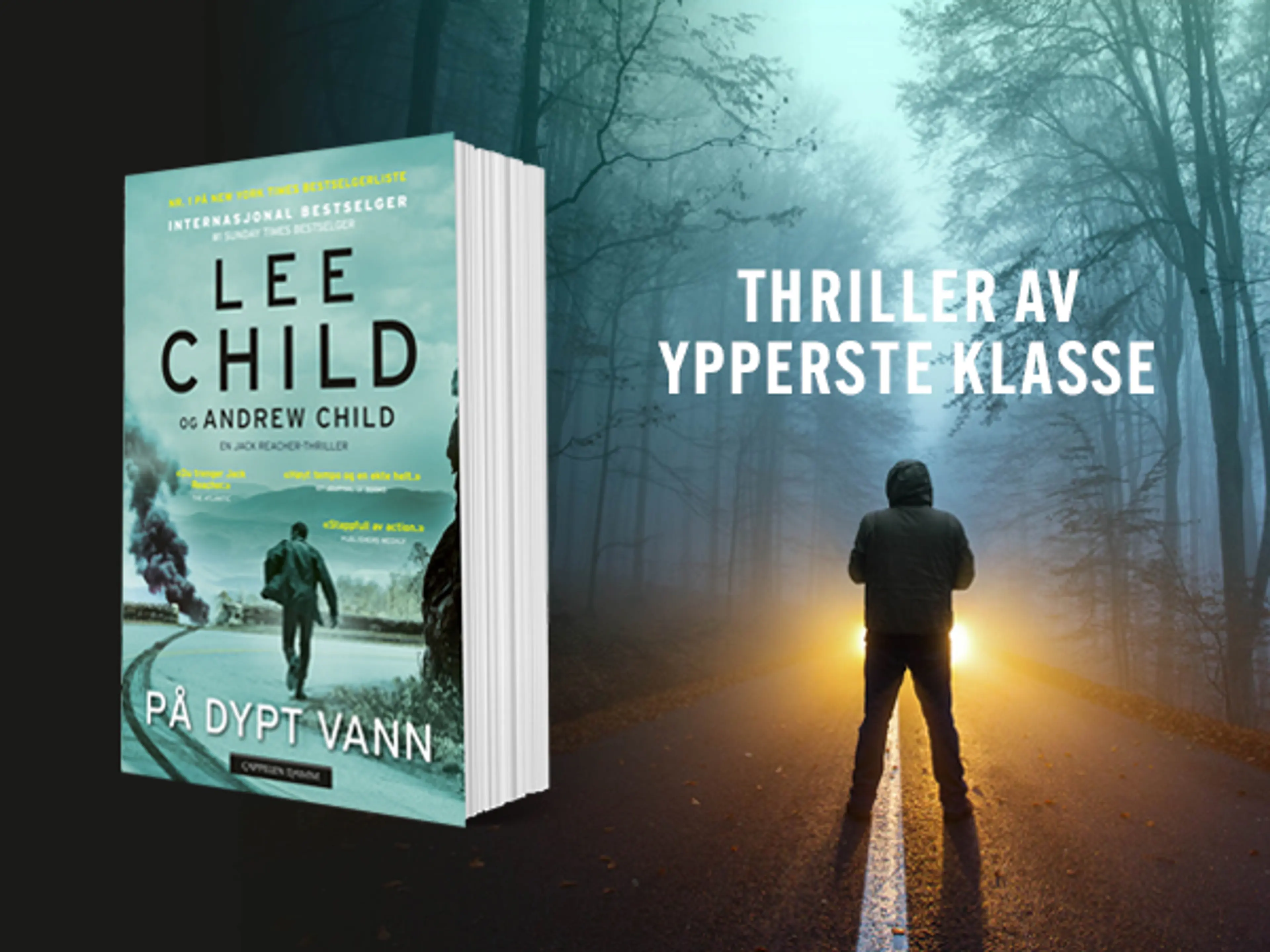 Boken På dypt vann på en bakgrunn med en mann som står midt i en vei med en bil som kommer imot