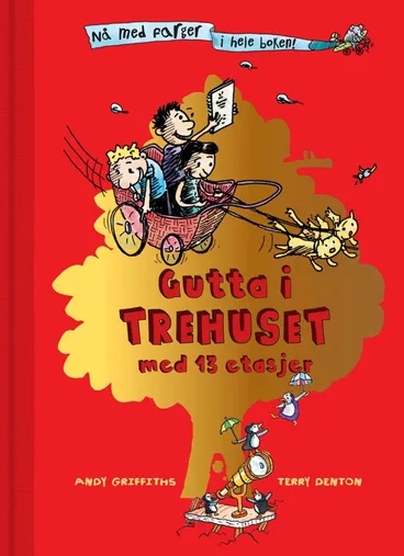 Omslag Gutta i trehuset med 13 etasjer praktutgave i farger av Andy Griffiths (Innbundet)