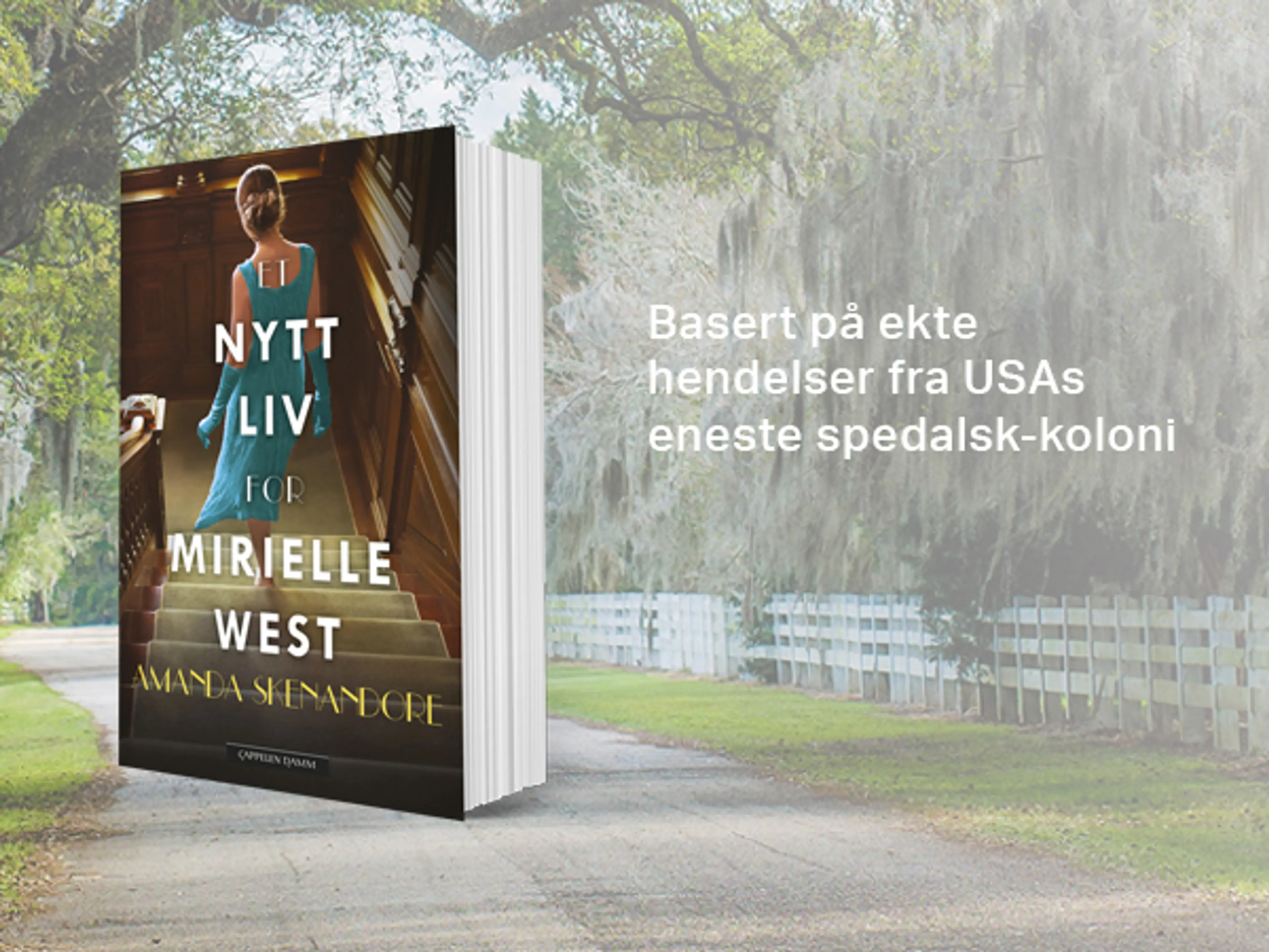 Boken Et nytt liv for Mirielle West på en bakgrunn med landevei med trær rundt