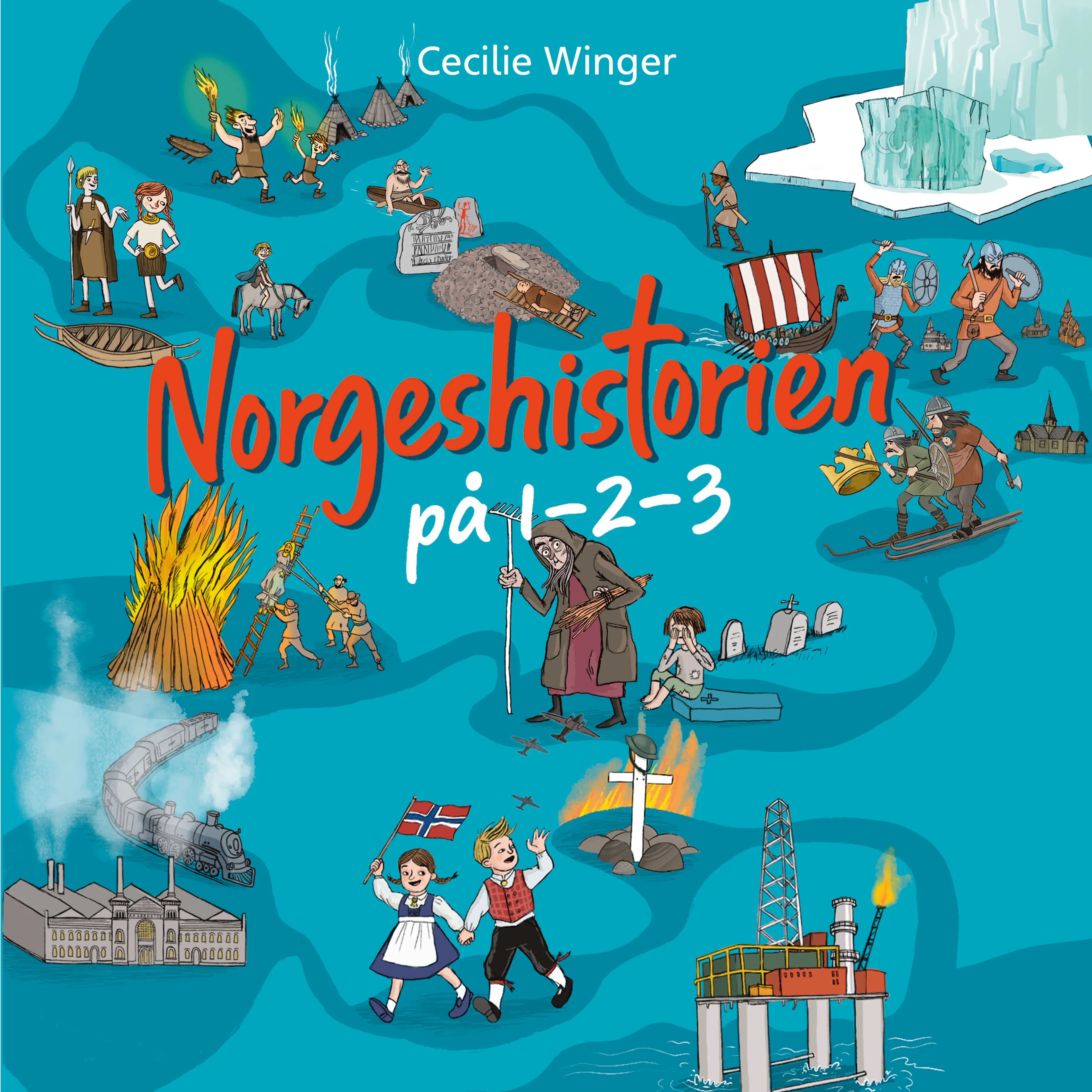 Omslag Norgeshistorien på 1-2-3 av Cecilie Winger (Lydbok)