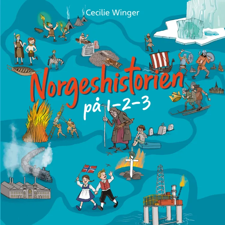 Omslag Norgeshistorien på 1-2-3 av Cecilie Winger (Lydbok)