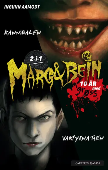 Omslag Marg&Bein: 2i1: Vampyrnatten og Kannibalen av Ingunn Aamodt (Innbundet)